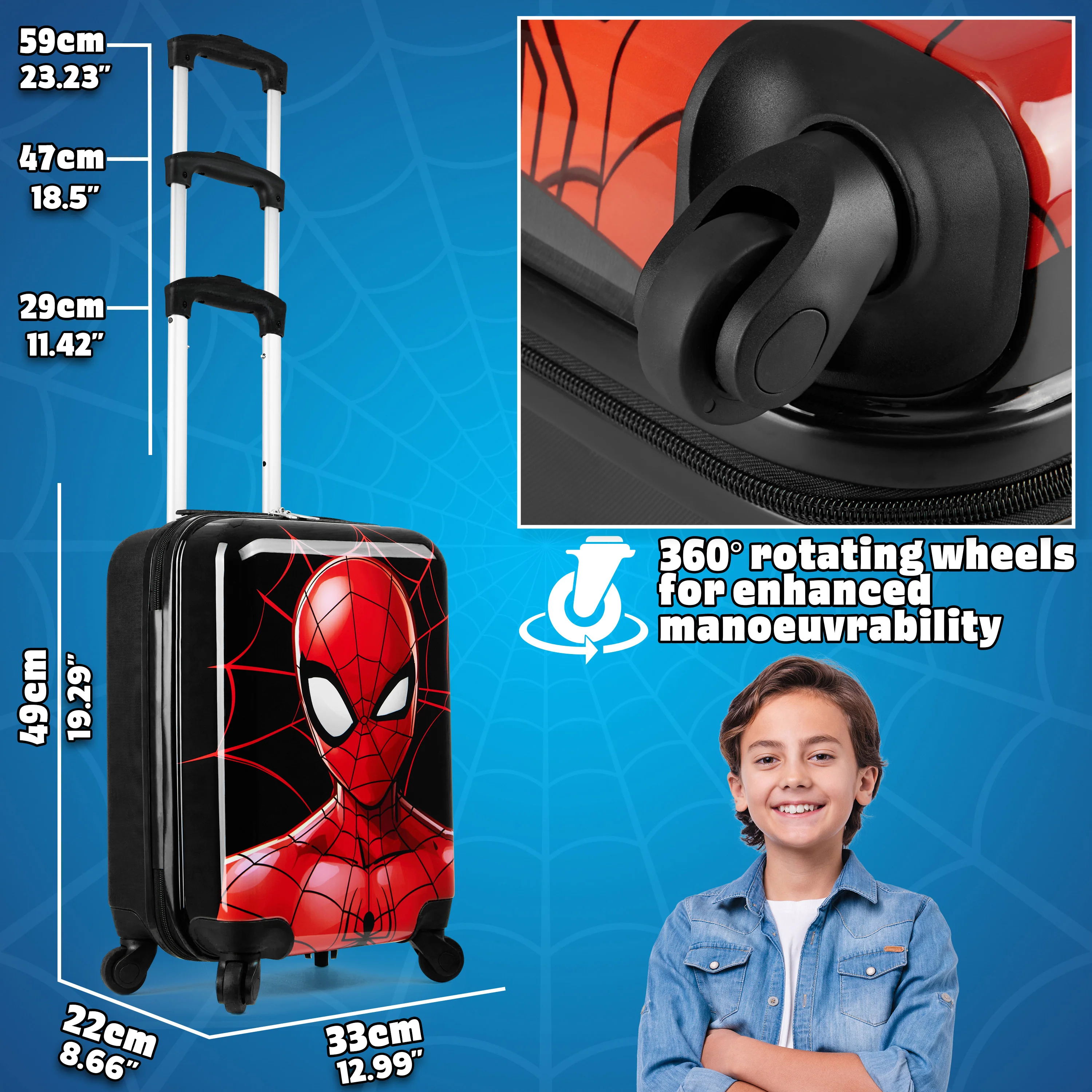 Marvel Spiderman Suitcase Kids Teens Hard Shell Luggage Travel Case 4 Wheels - Image 4