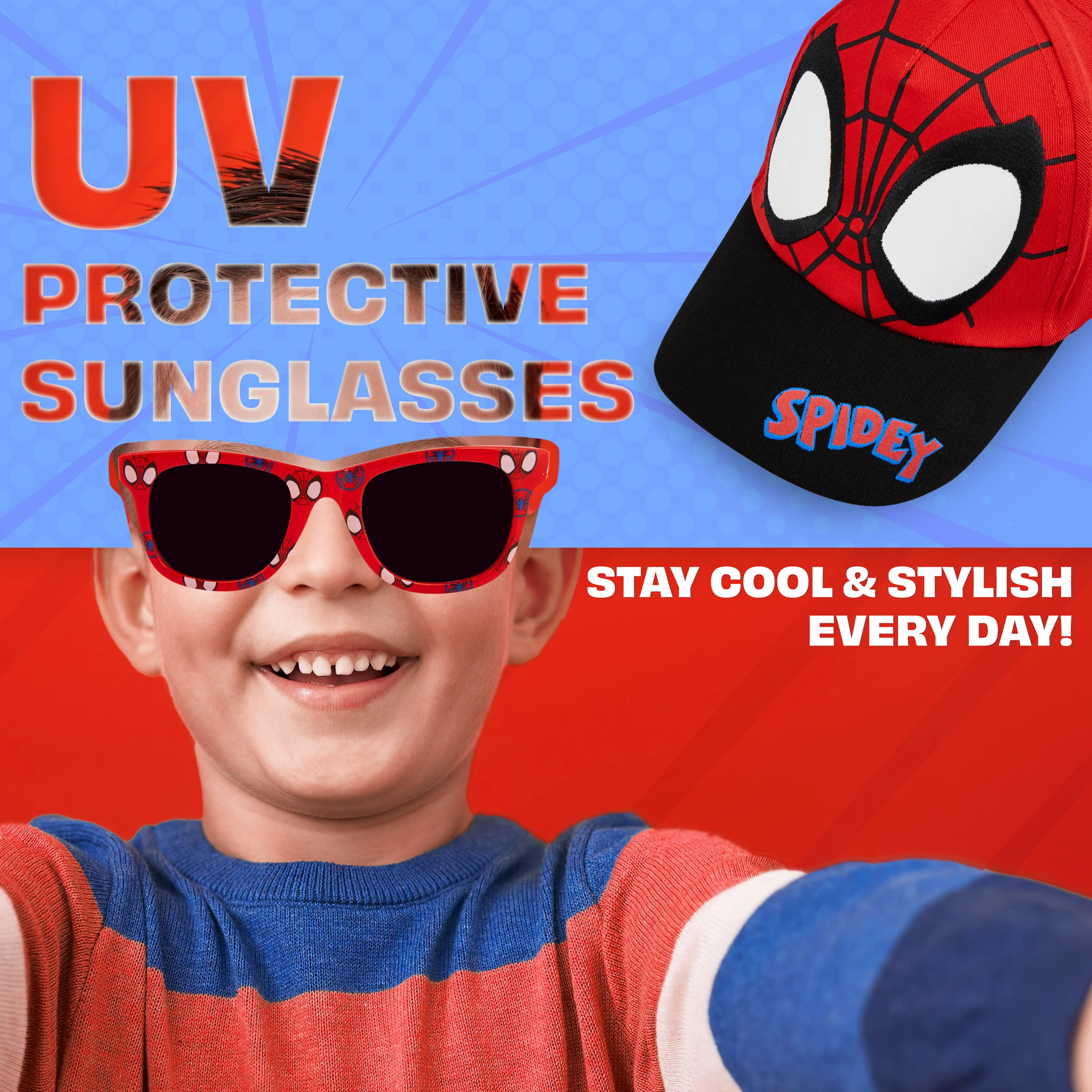 Marvel Spiderman Sunglasses Baseball Cap Set for Kids Adjustable Summer Sun Hat UV400 - Image 3