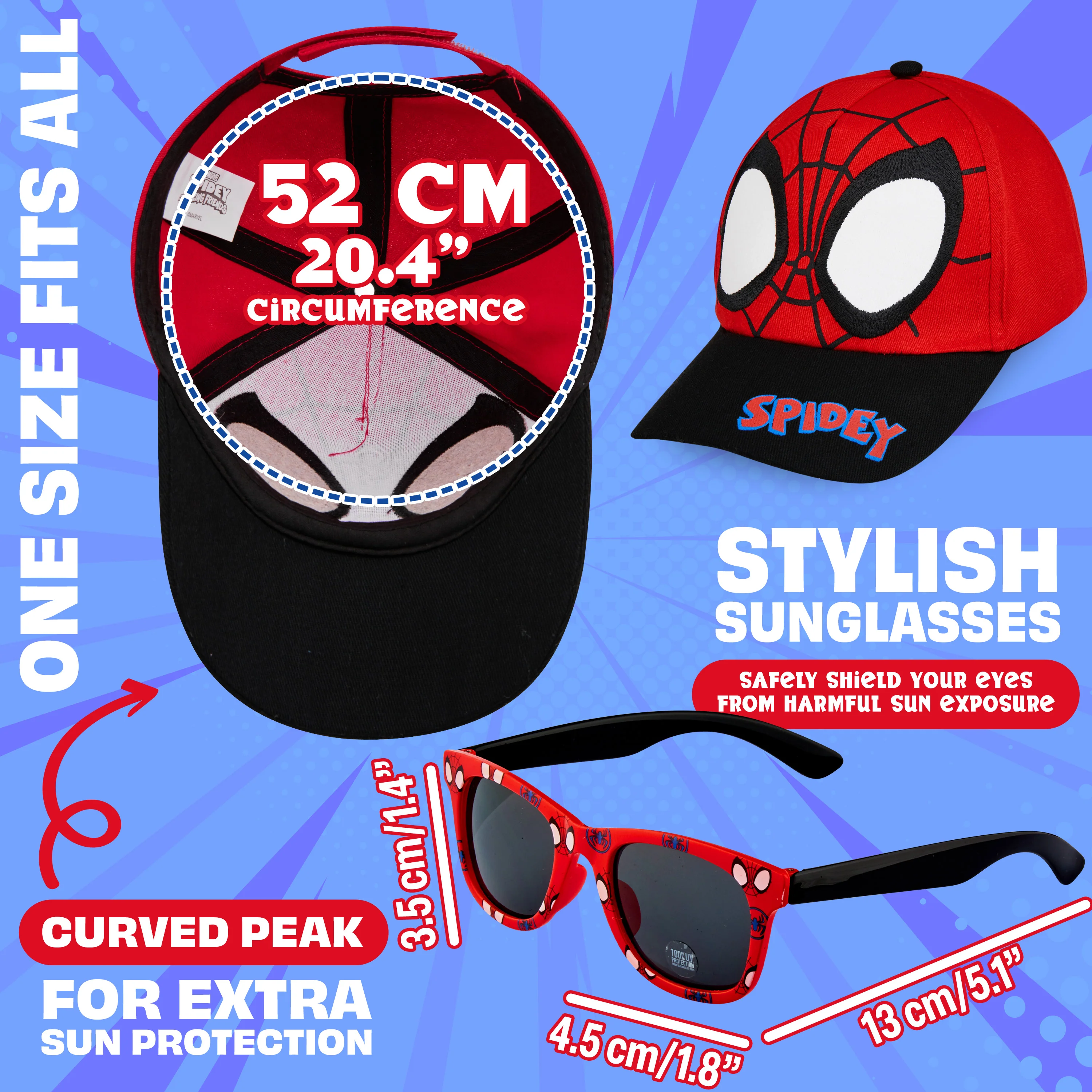 Marvel Spiderman Sunglasses Baseball Cap Set for Kids Adjustable Summer Sun Hat UV400 - Image 4