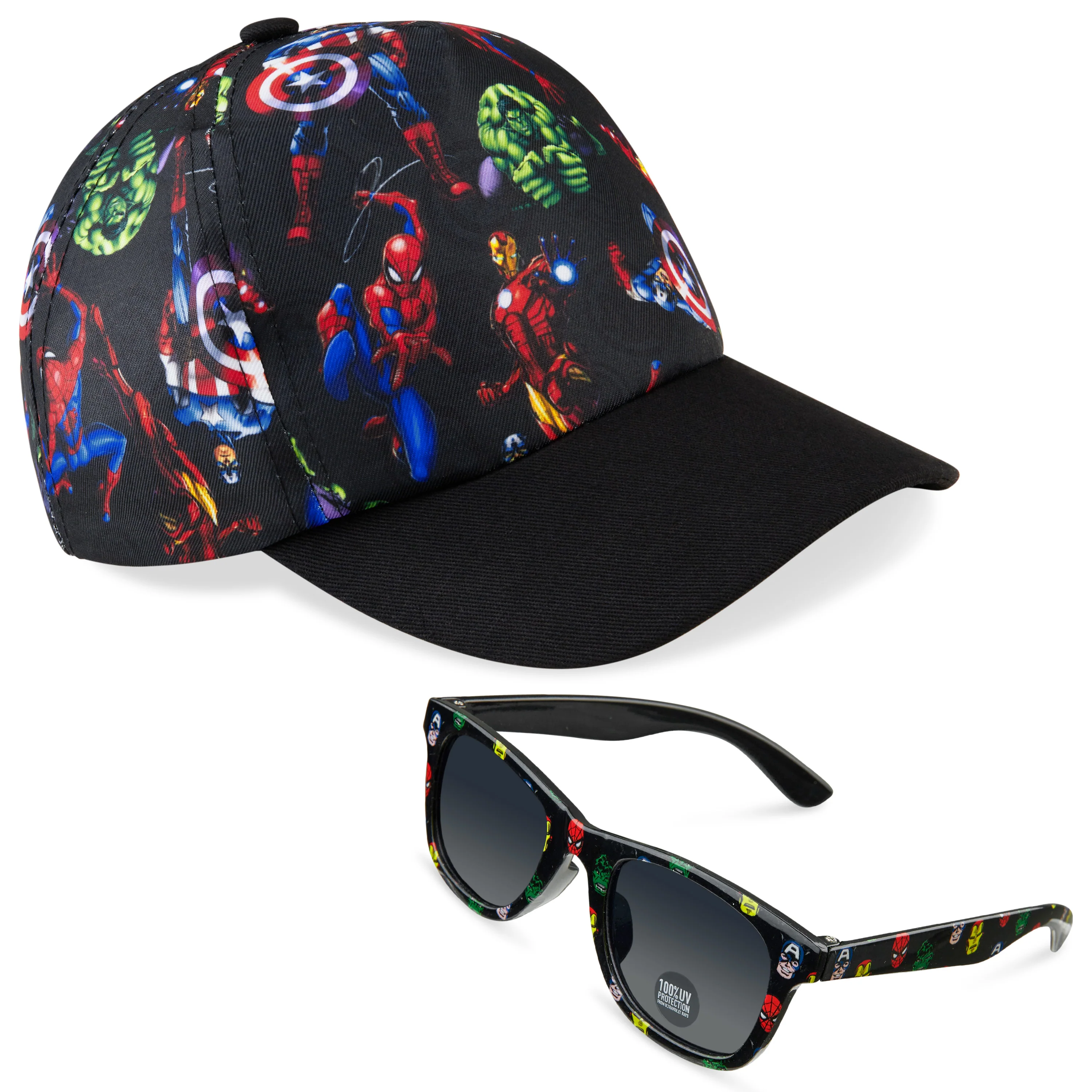 Marvel Spiderman Sunglasses Baseball Cap Set for Kids Adjustable Summer Sun Hat UV400 Kids Holiday Travel Essentials