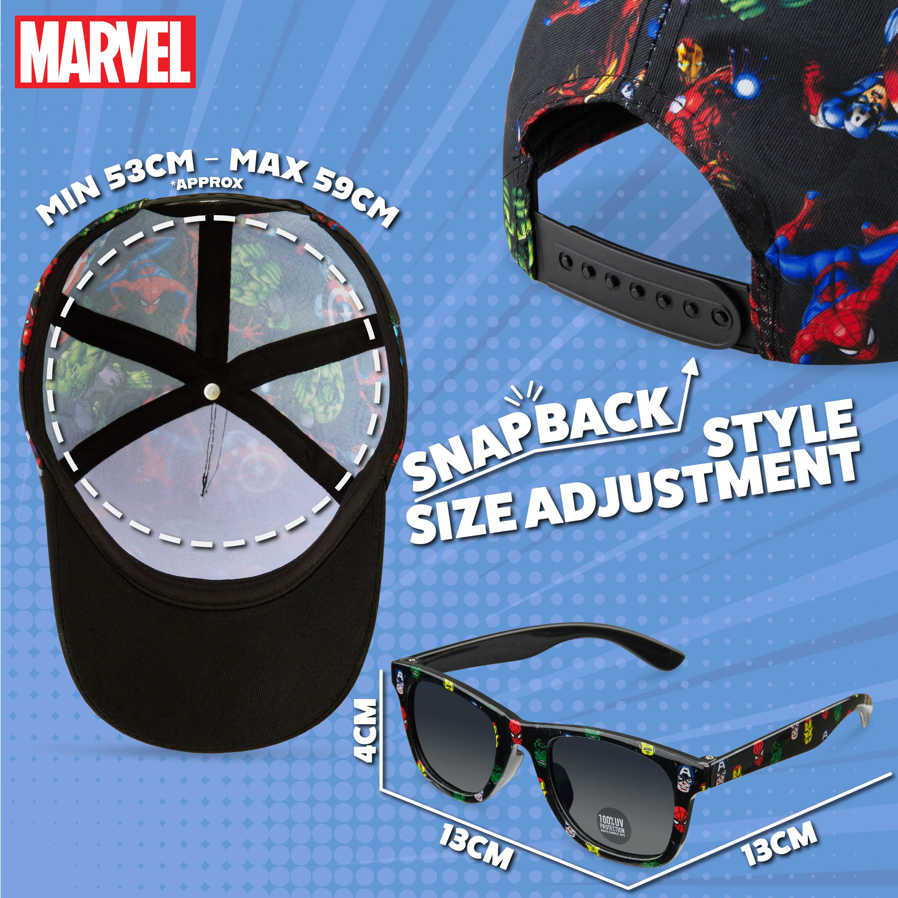 Marvel Spiderman Sunglasses Baseball Cap Set for Kids Adjustable Summer Sun Hat UV400 Kids Holiday Travel Essentials - Image 6