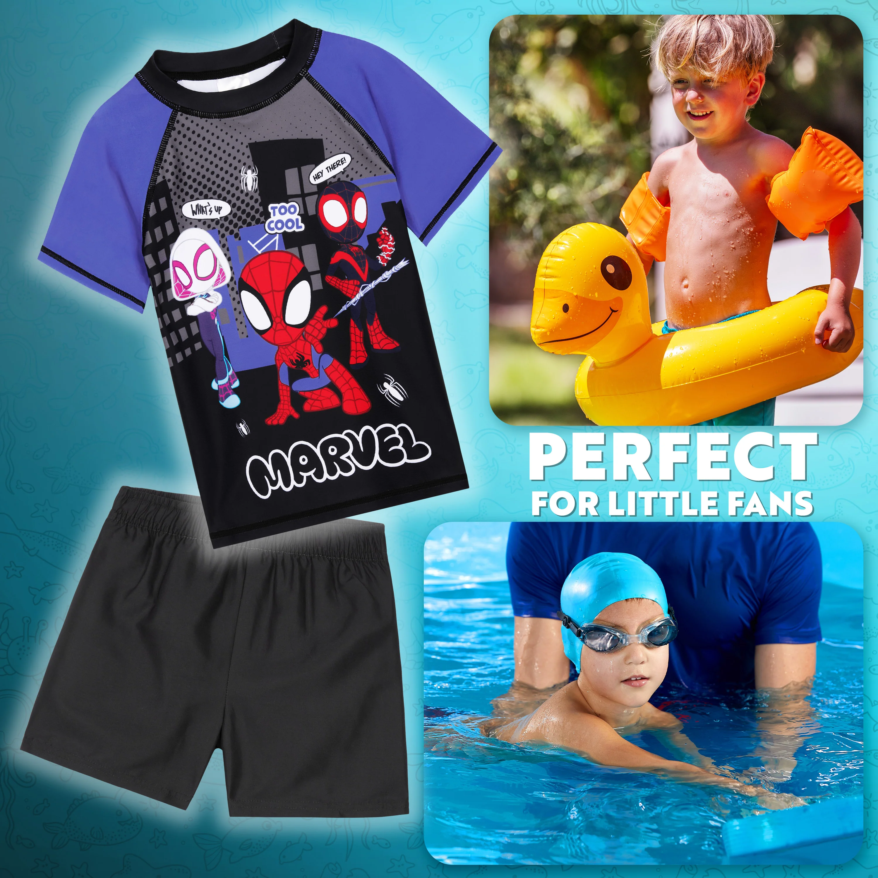 Marvel Spiderman Swimsuit Set for Boys 2 Piece Swimming Costume Swimming Shorts Rash Vest Pool Beach Holiday Essentials - Image 2