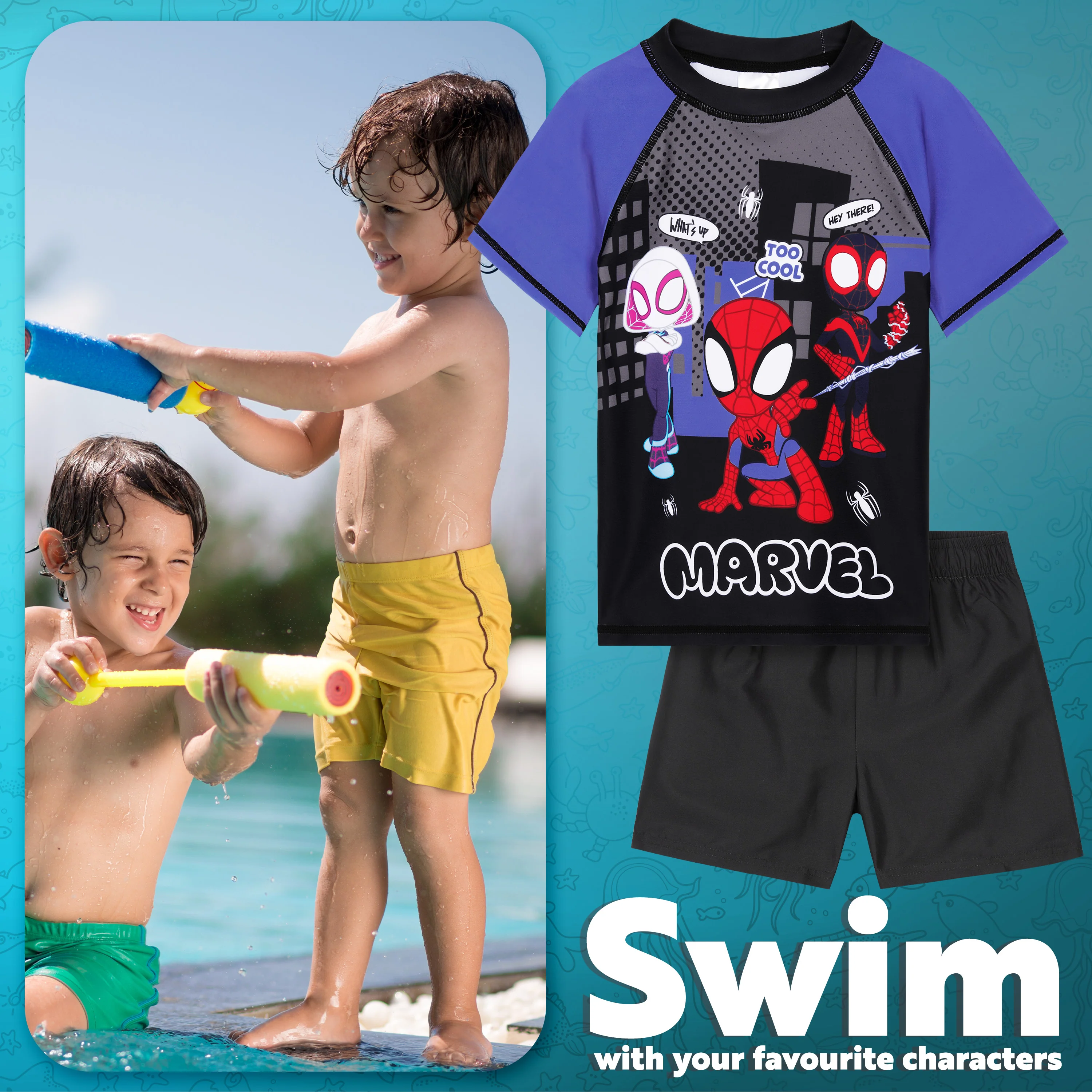 Marvel Spiderman Swimsuit Set for Boys 2 Piece Swimming Costume Swimming Shorts Rash Vest Pool Beach Holiday Essentials - Image 3