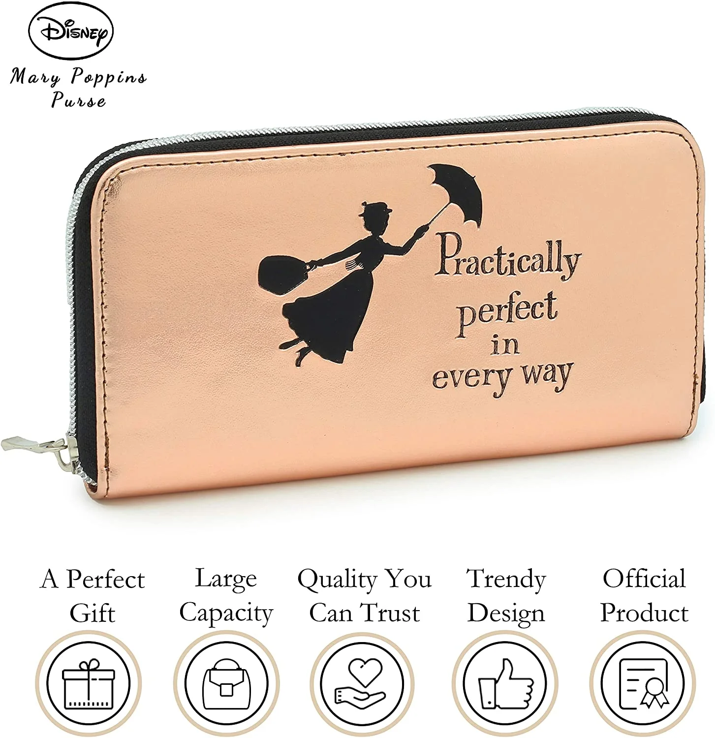 Mary Poppins Gifts Women Purses Ladies Wallet Rose Gold Disney Merchandise - Image 5