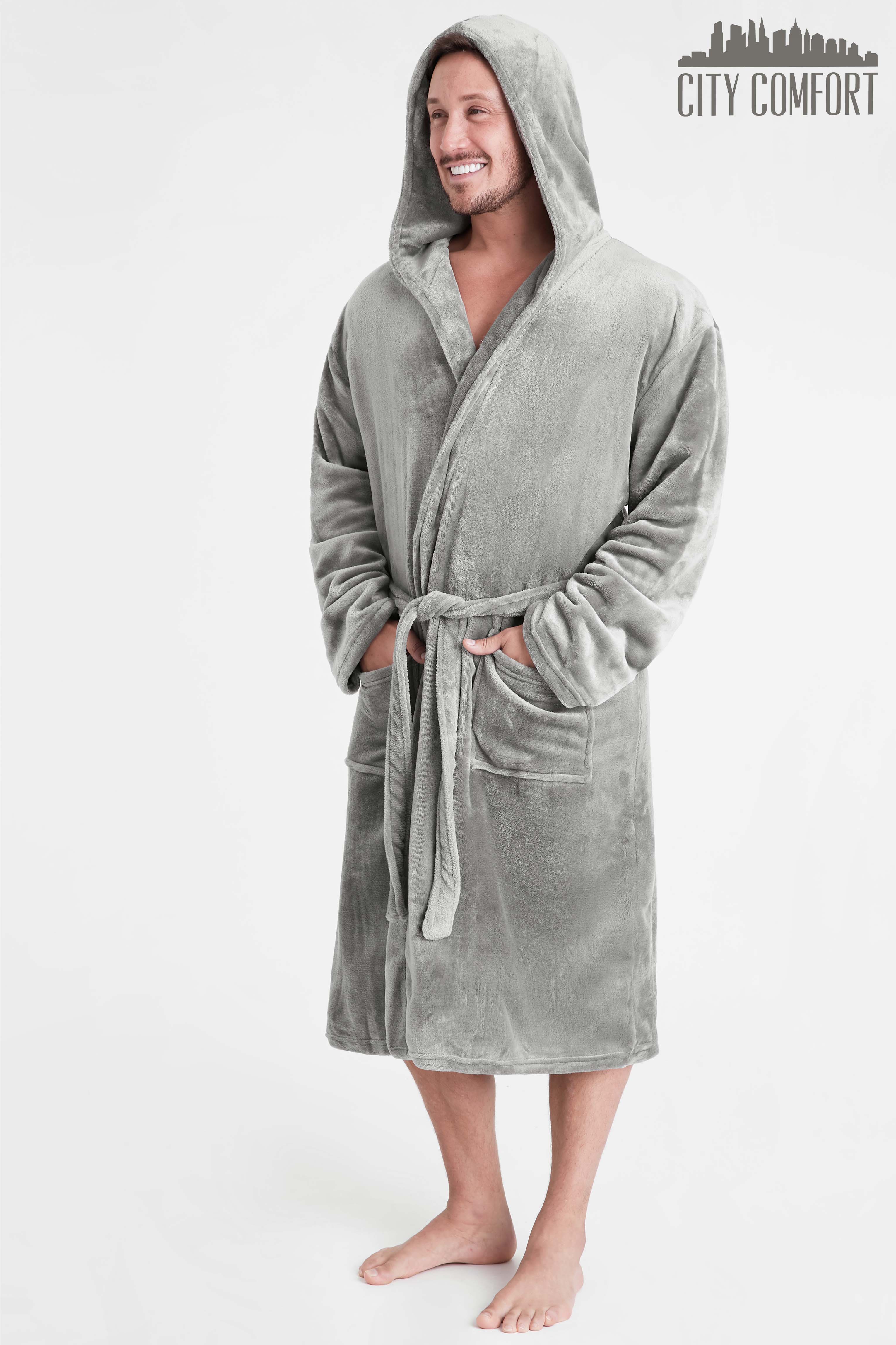 Mens Dressing Gown Super Soft Mens Fleece Robe with Hood Gowns Bathrobe - Image 3