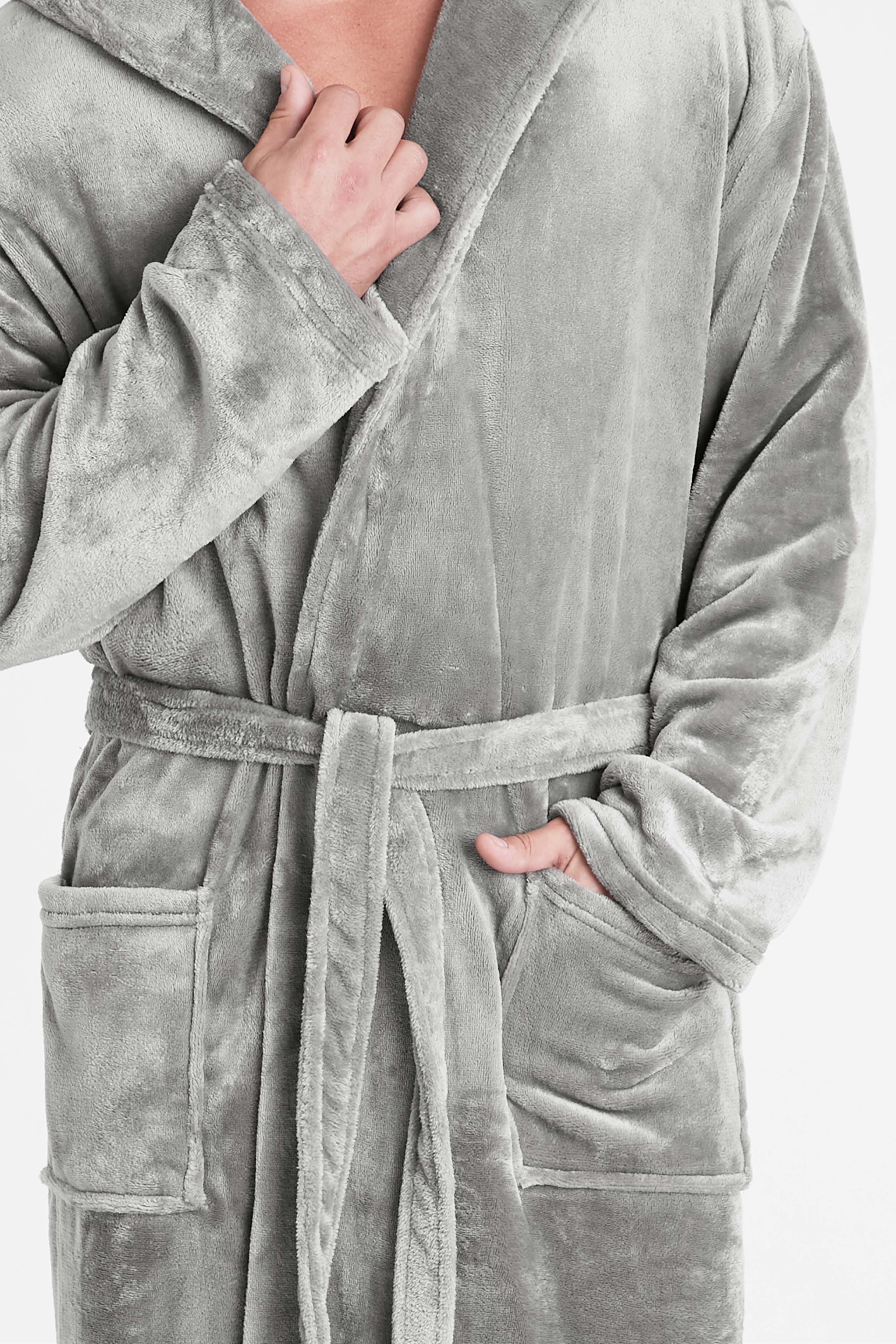 Mens Dressing Gown Super Soft Mens Fleece Robe with Hood Gowns Bathrobe - Image 5