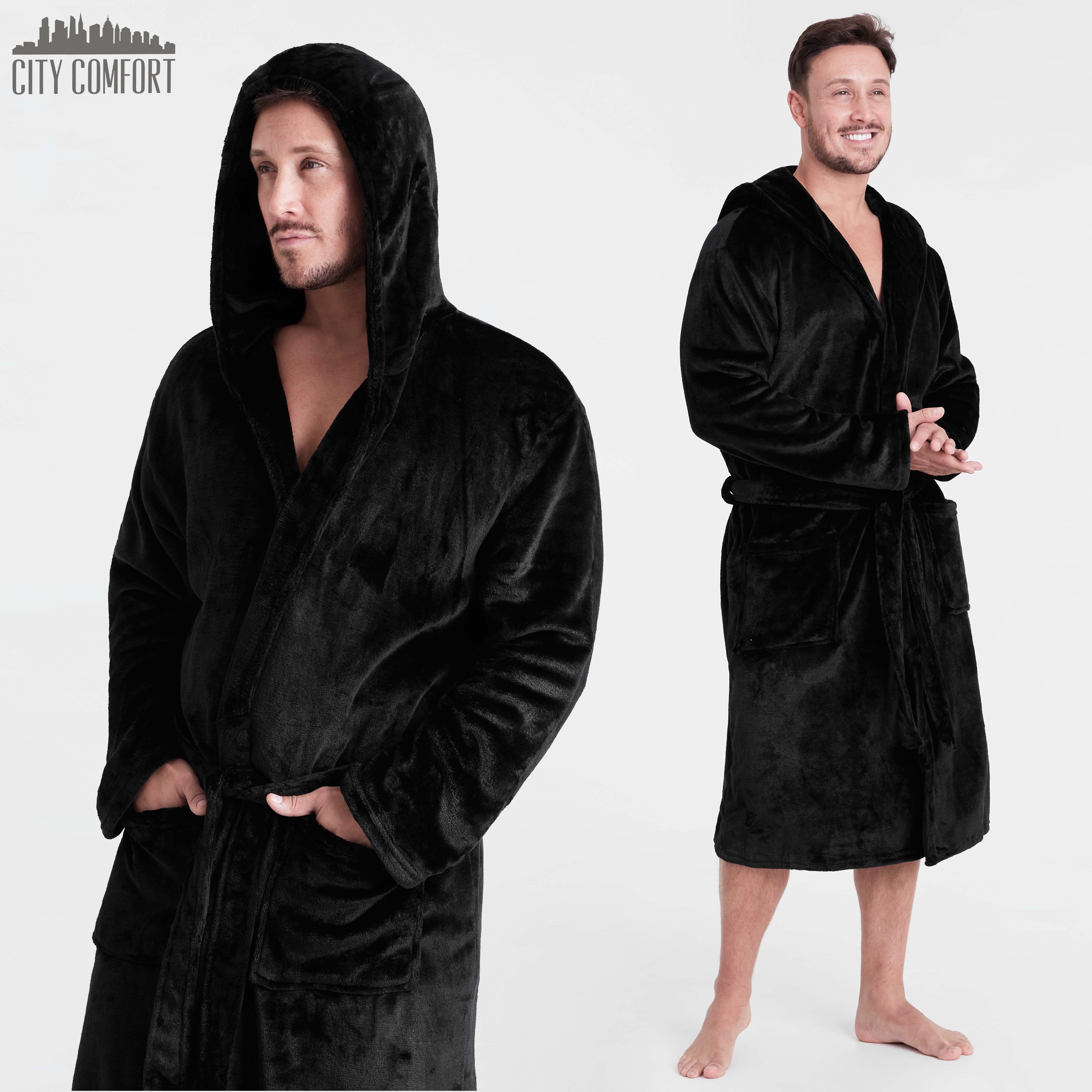 Mens Dressing Gown Super Soft Mens Fleece Robe with Hood Gowns Bathrobe - Image 4