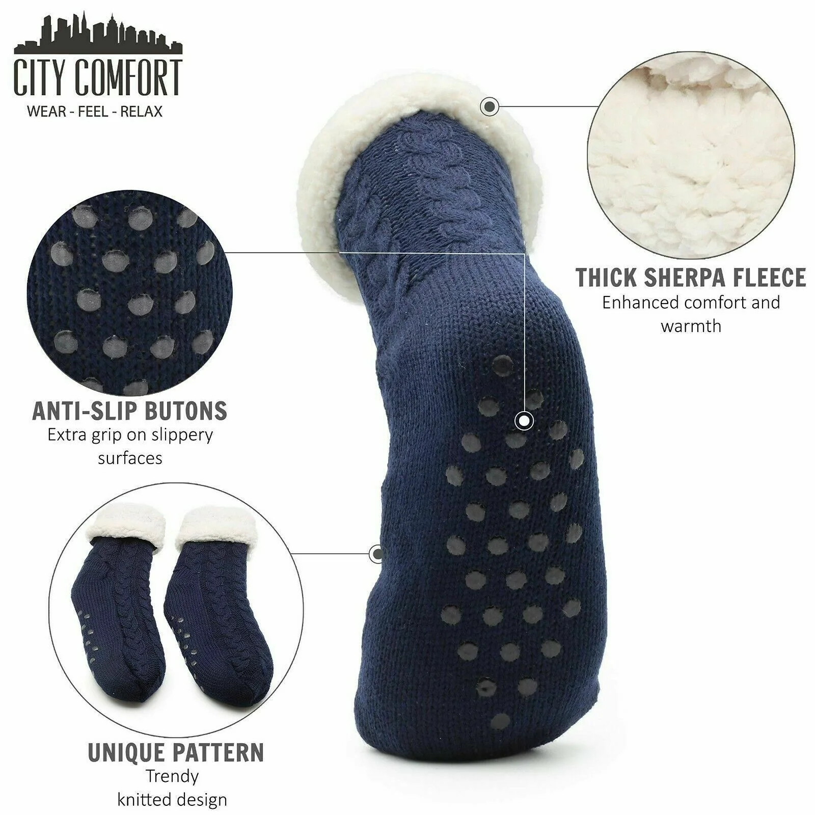 Mens Slipper Socks Bed Socks for Men with Sherpa Wool Non Slip - Image 3
