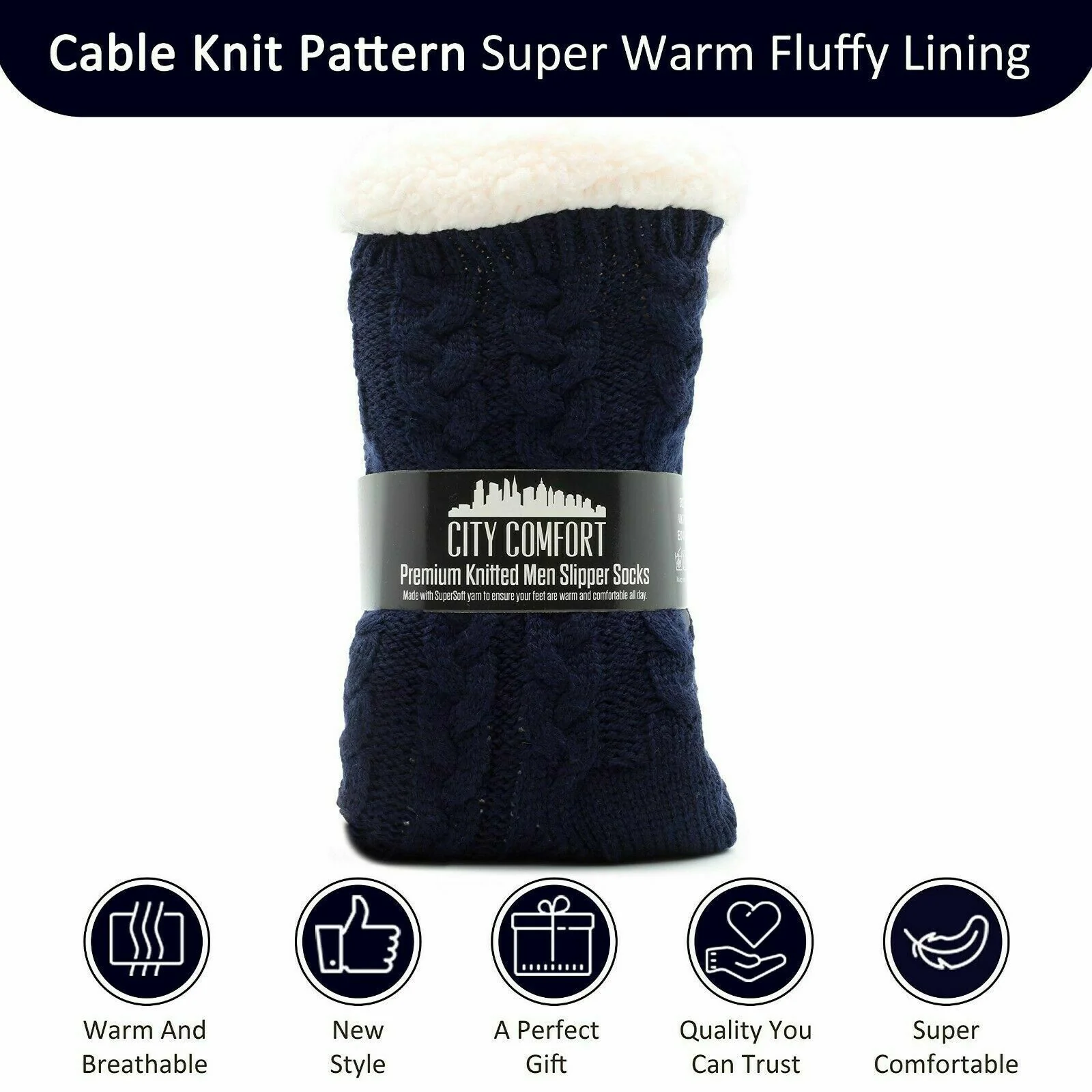 Mens Slipper Socks Bed Socks for Men with Sherpa Wool Non Slip - Image 5