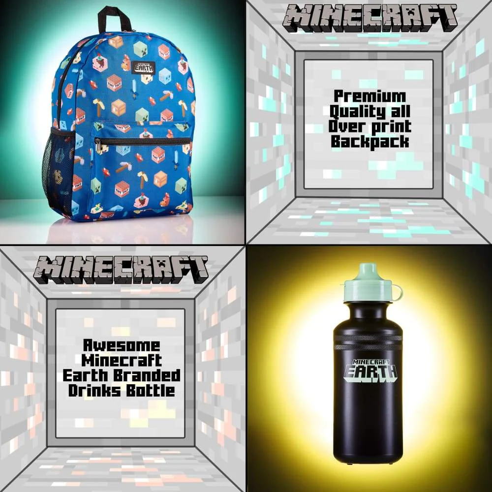 Minecraft Backpack Kids School Bag Set with Lunch Bag and Pencil Case (Blue) - Image 3