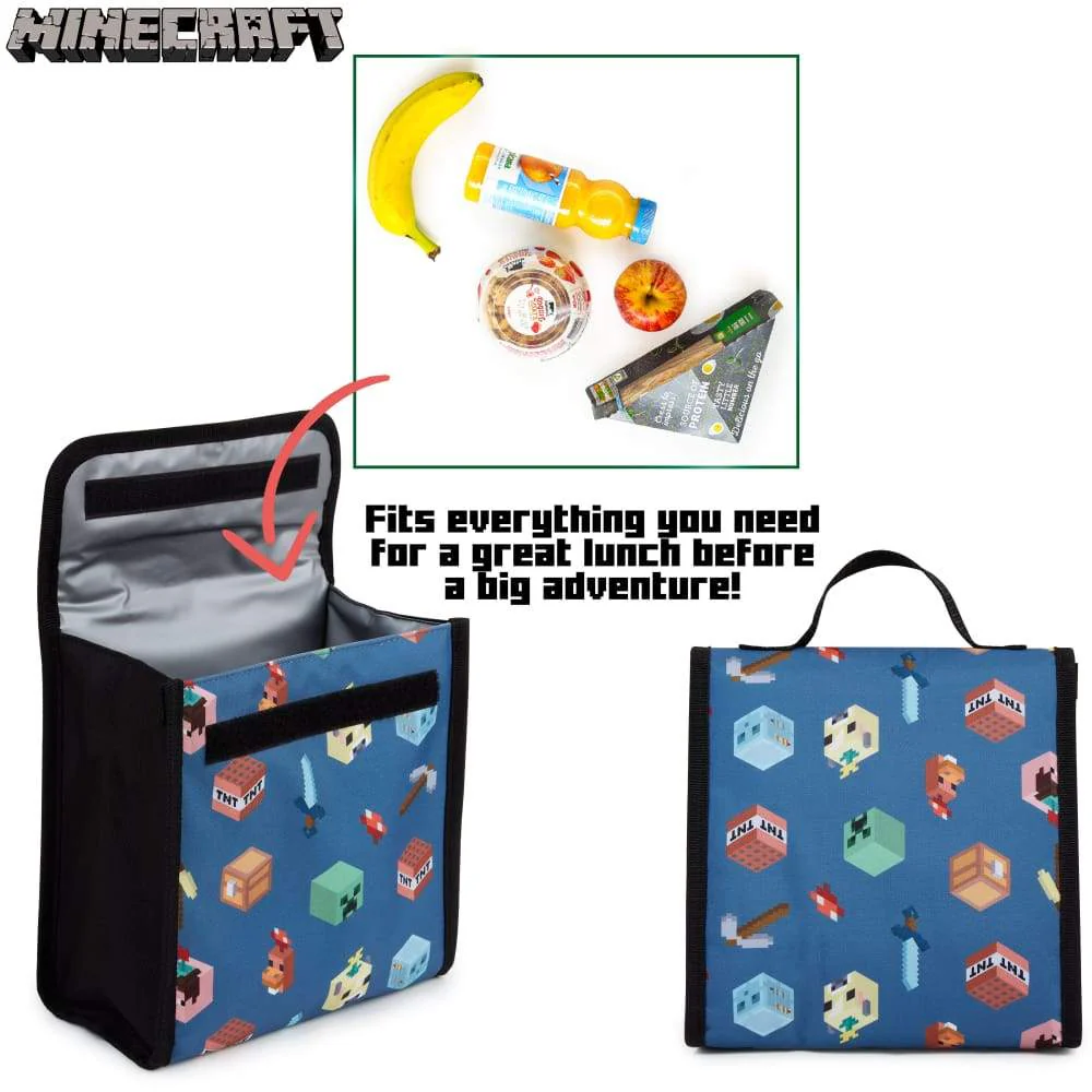 Minecraft Backpack Kids School Bag Set with Lunch Bag and Pencil Case (Blue) - Image 6
