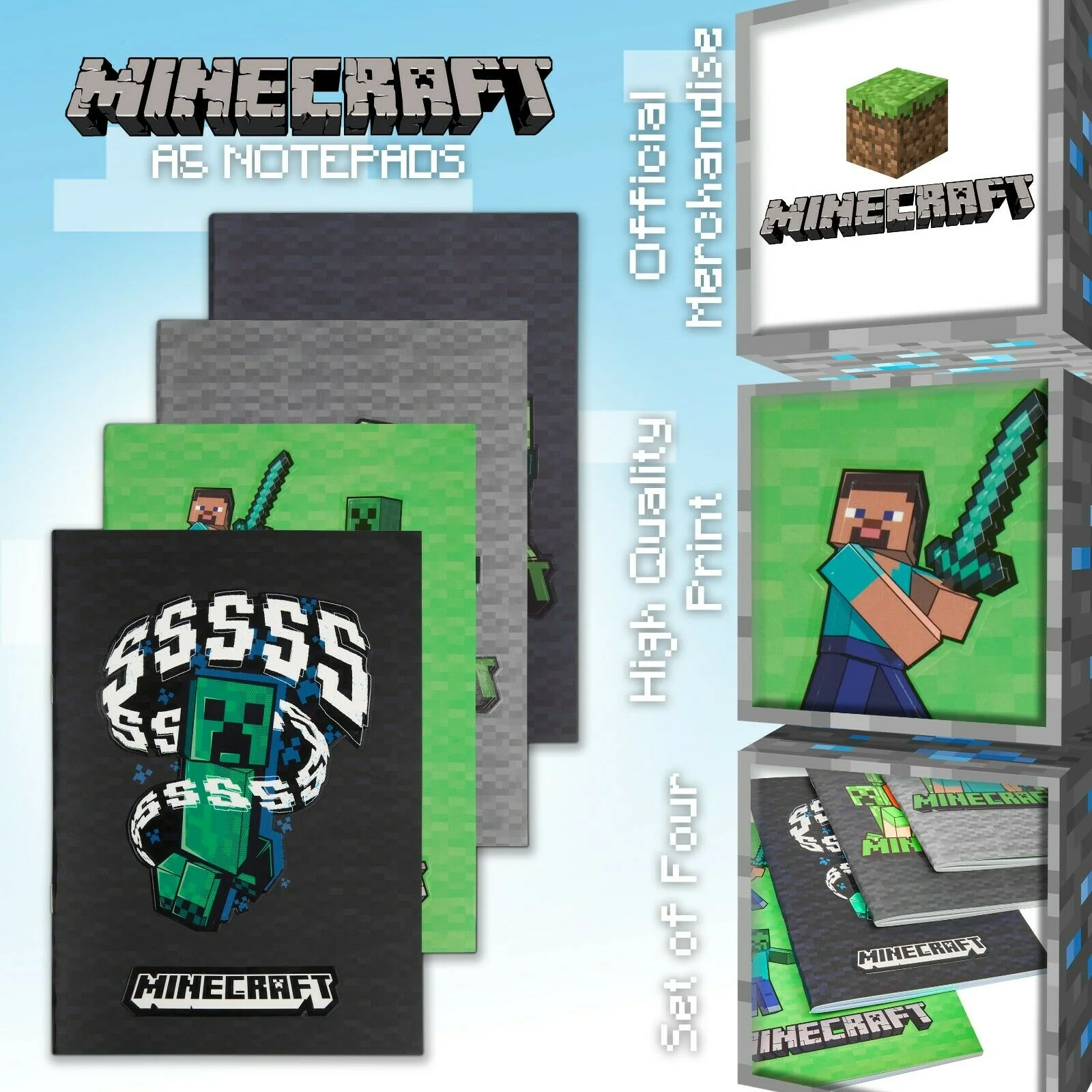 Minecraft A5 Notebook Set, 4 Pack Note Pads Lined, Back to School Supplies - Image 3