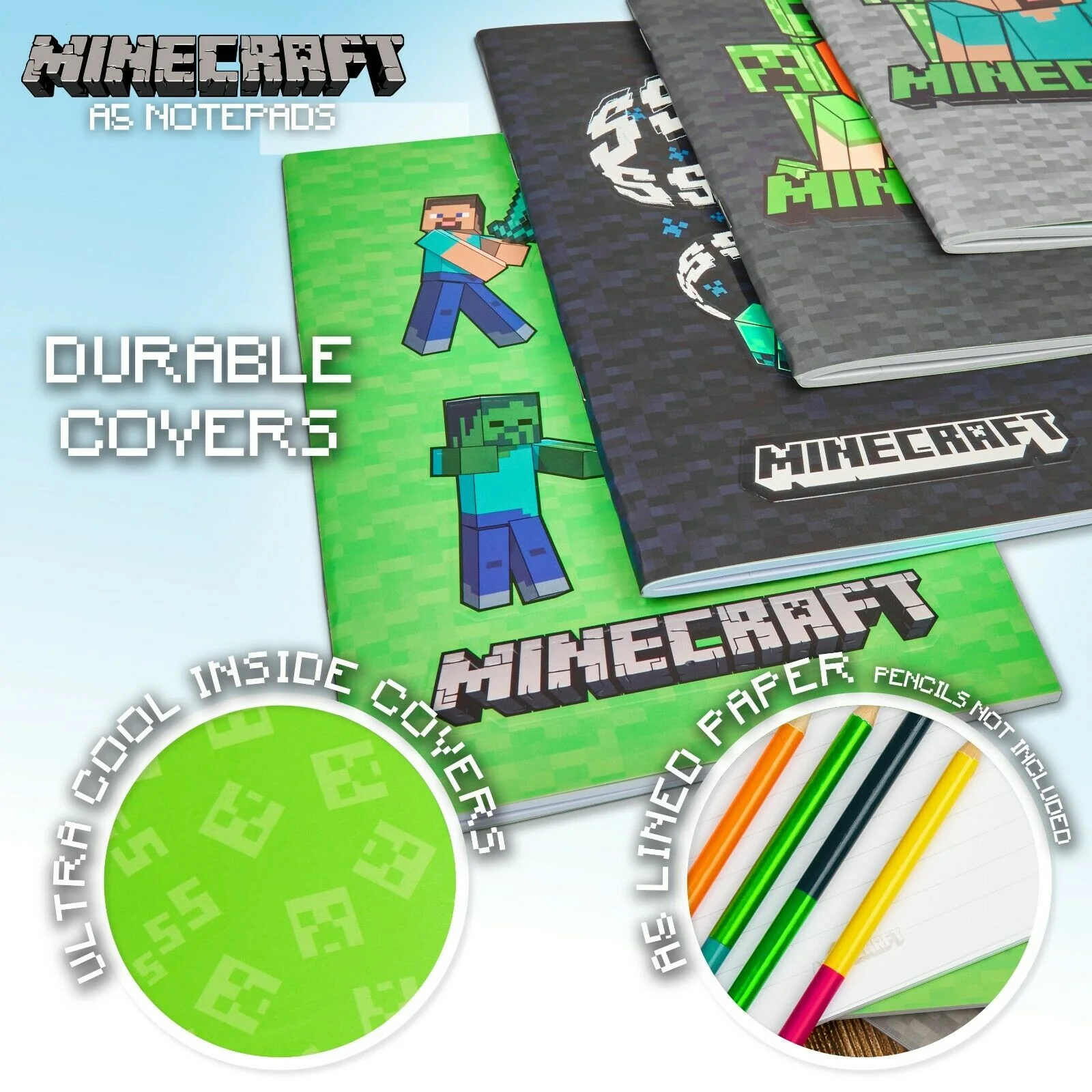 Minecraft A5 Notebook Set, 4 Pack Note Pads Lined, Back to School Supplies - Image 5