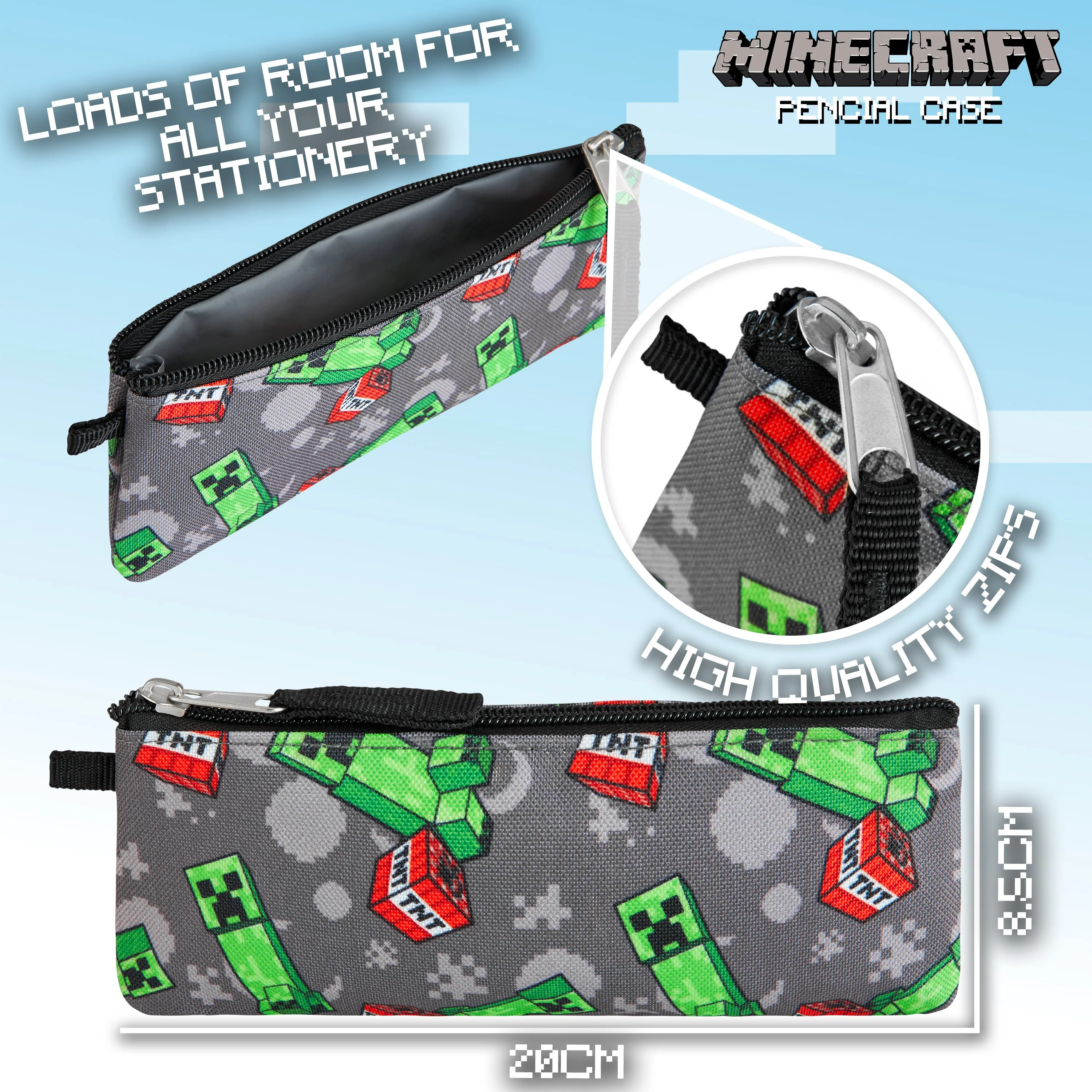 Minecraft Backpack 6 Piece Set with Lunch Bag, Pencil Case, Keyring, Carabiner, Hand Sanitiser Bottle - Image 5