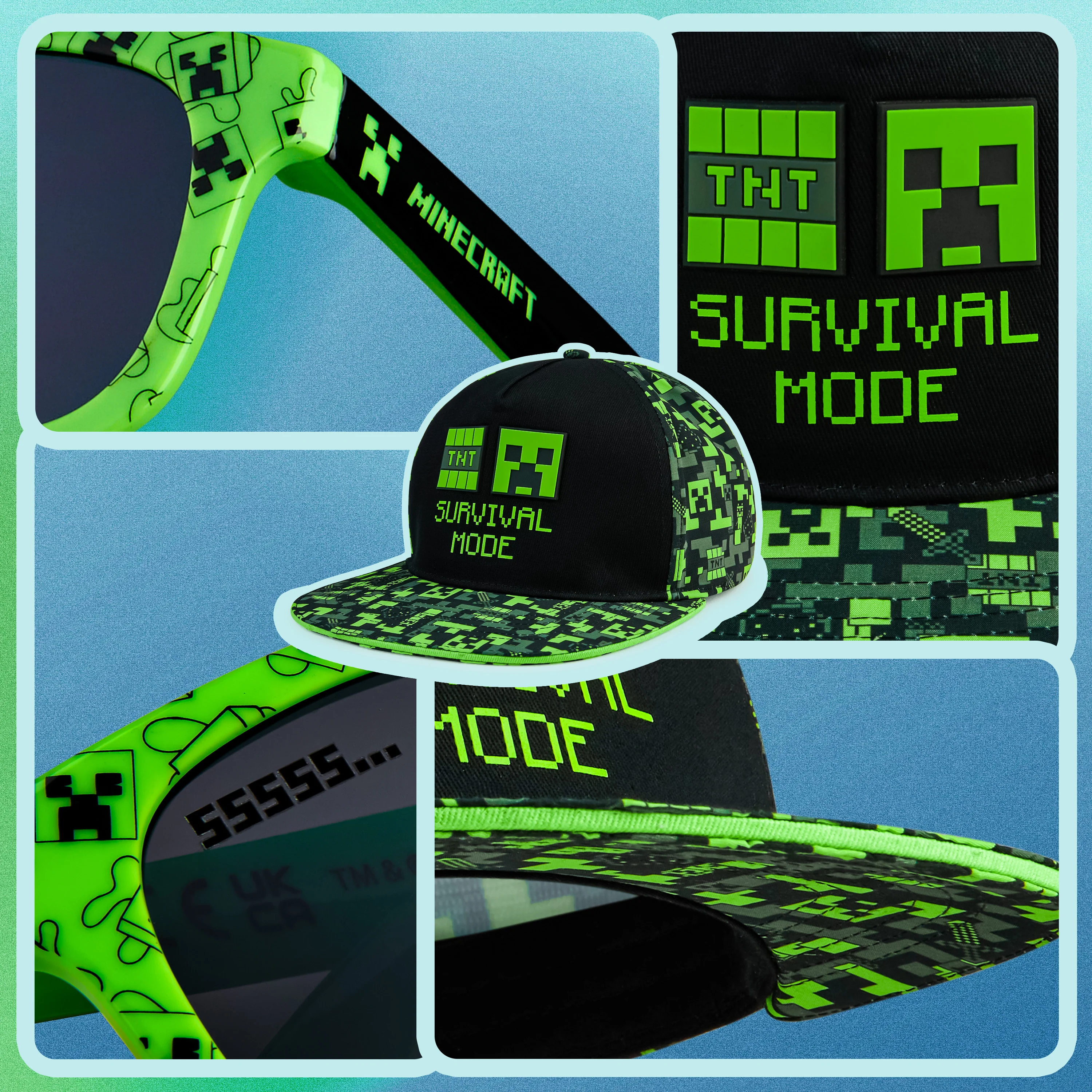 Minecraft Baseball Cap and Kids Sunglasses Set, Gamer Gifts (Black/Green) - Image 4