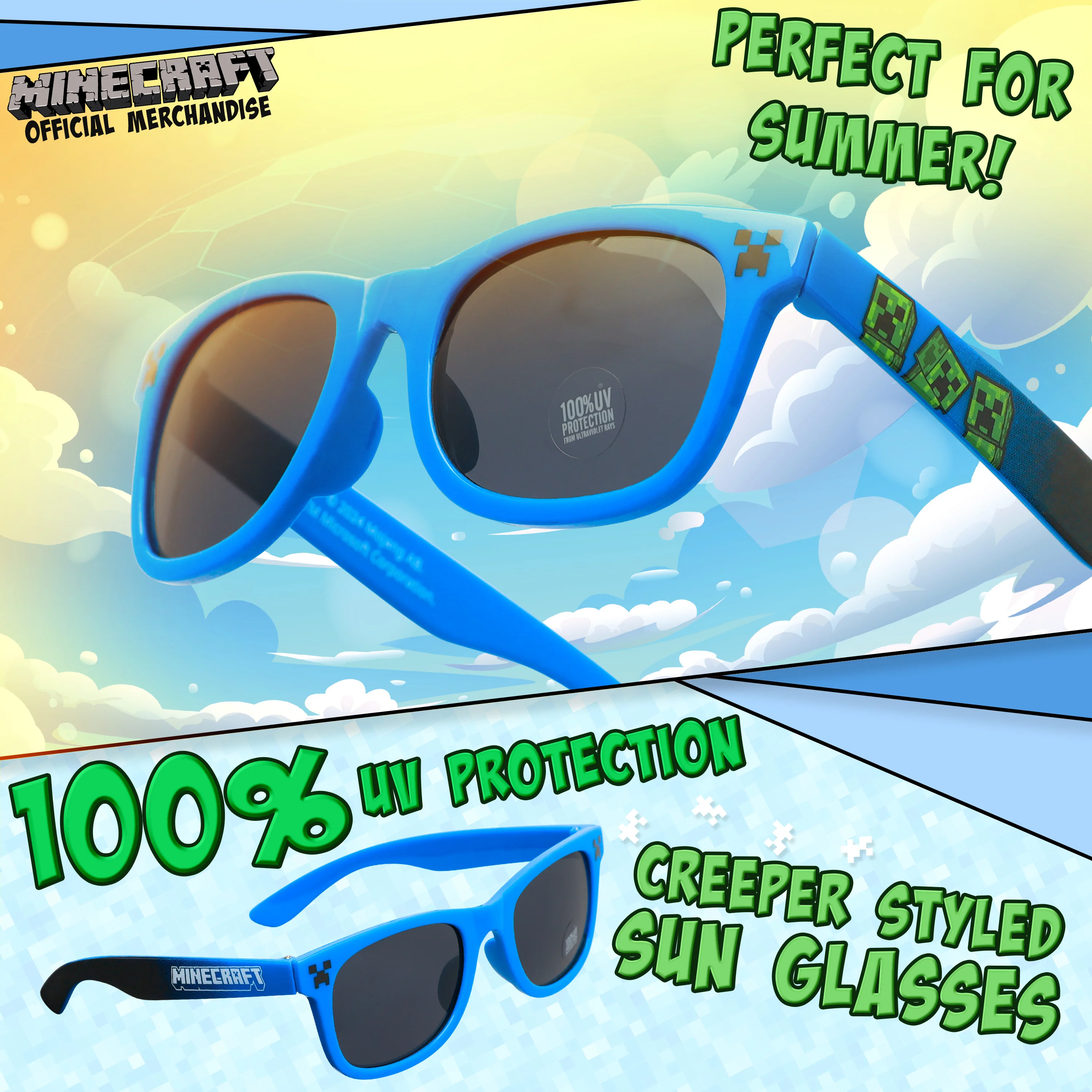 Minecraft Baseball Cap and;Sunglasses Set, Adjustable Hat 100% UV Protection Kids Boys - Image 3