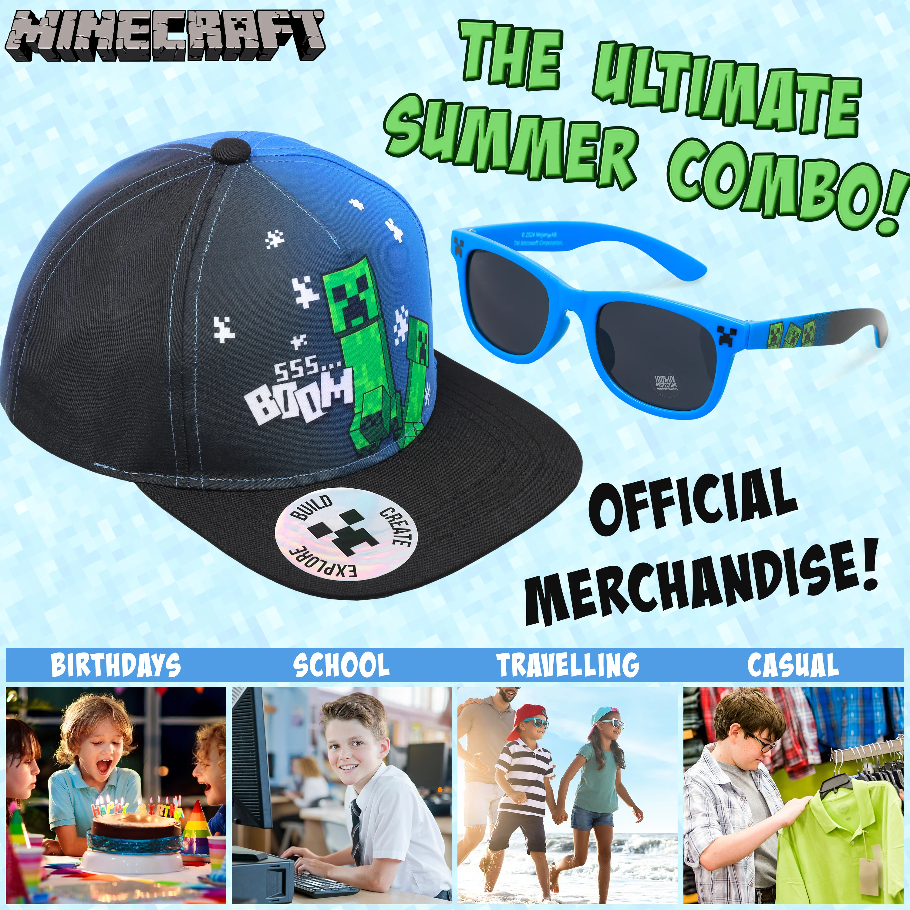 Minecraft Baseball Cap and;Sunglasses Set, Adjustable Hat 100% UV Protection Kids Boys - Image 4