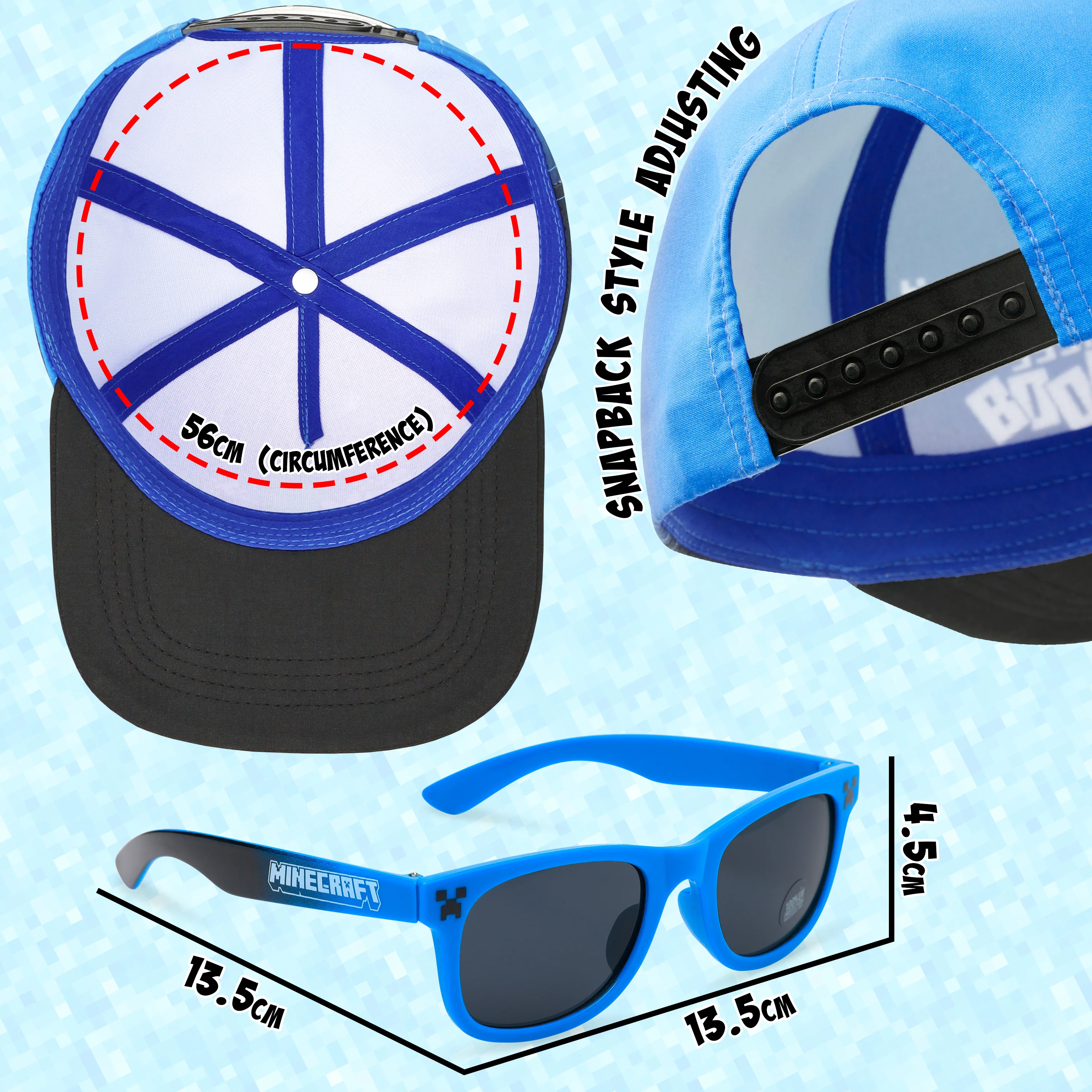 Minecraft Baseball Cap and;Sunglasses Set, Adjustable Hat 100% UV Protection Kids Boys - Image 6