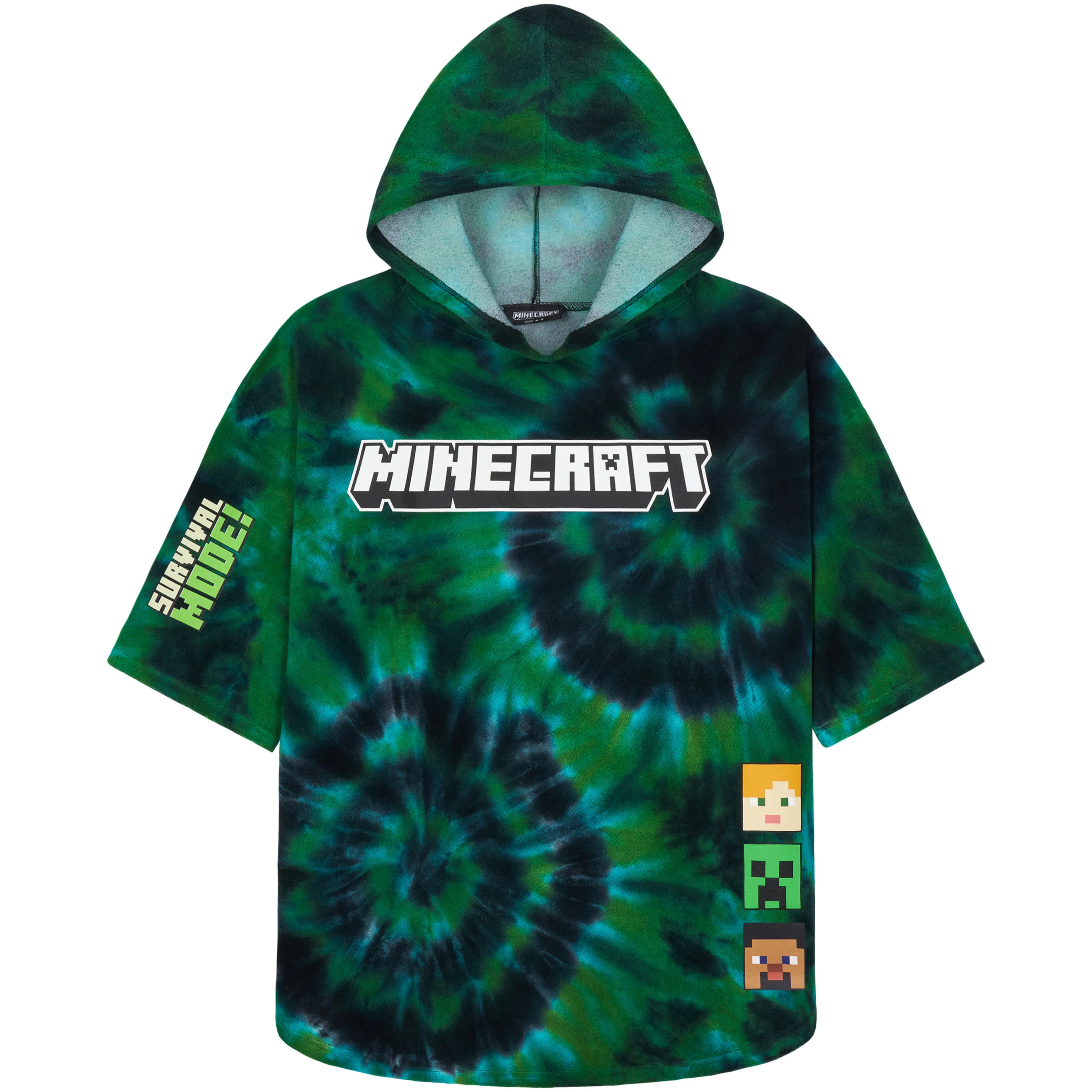Minecraft Bath Towel with Hood for Kids and Teenagers Changing Robe Absorbent Creeper Poncho Towel for Swimming Bath Shower Beach Holiday Essentials (Multi Tie Dye, 6-9 Years)