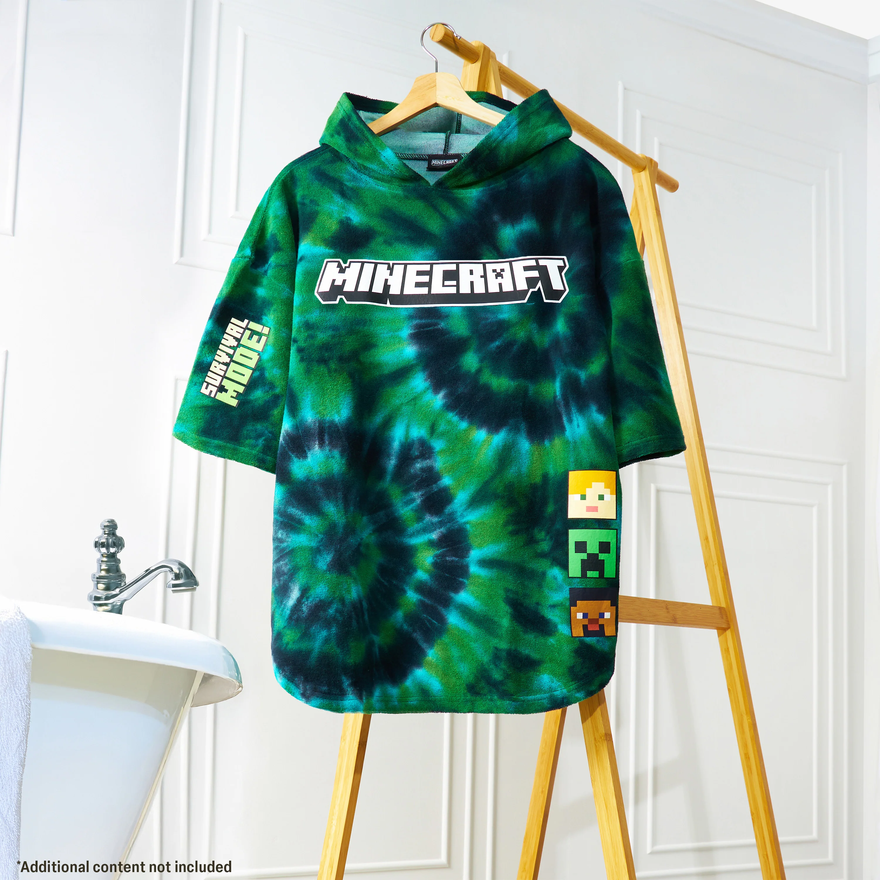Minecraft Bath Towel with Hood for Kids and Teenagers Changing Robe Absorbent Creeper Poncho Towel for Swimming Bath Shower Beach Holiday Essentials (Multi Tie Dye, 6-9 Years) - Image 5