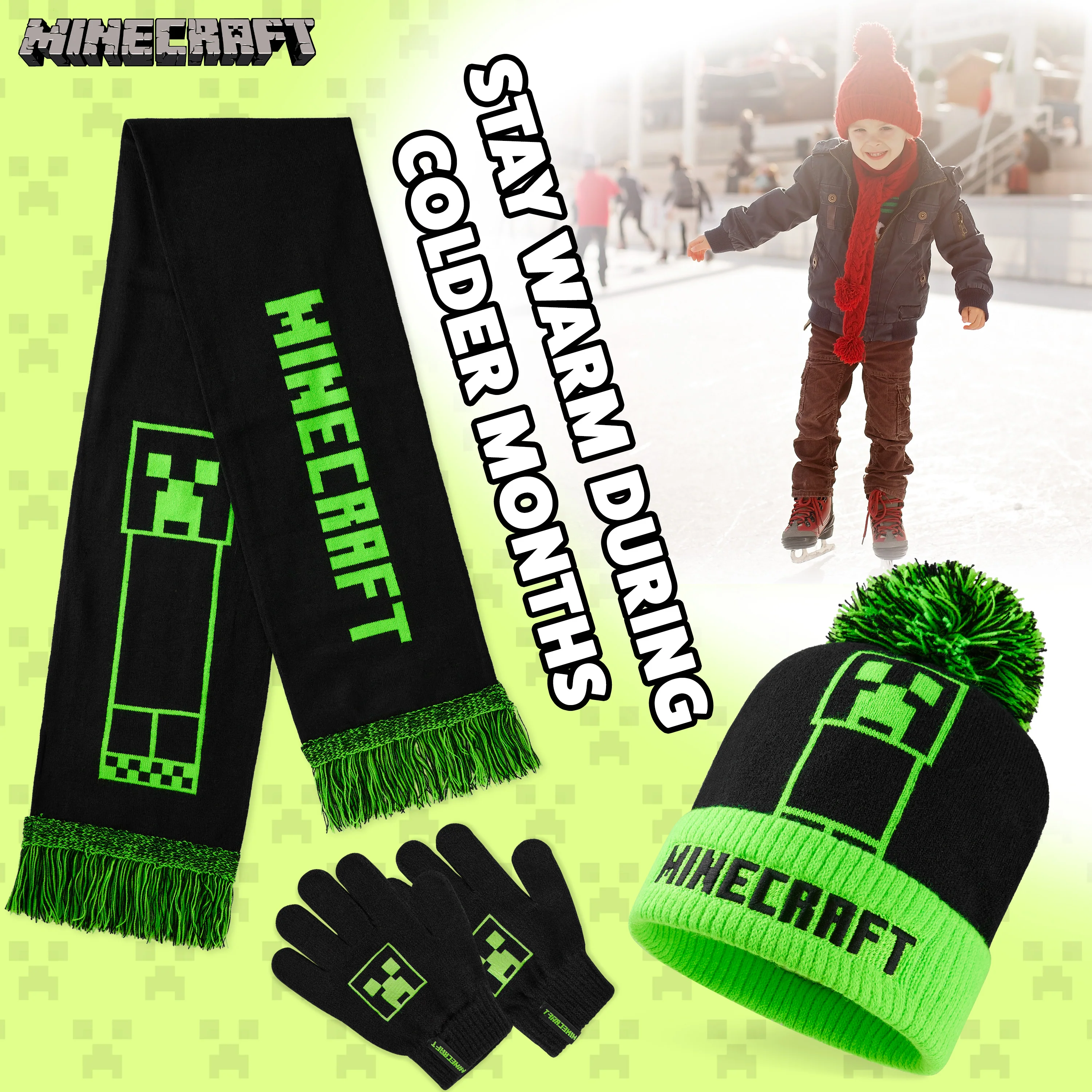 Minecraft Beanie Hat Scarf and Gloves Set for Boys and Girls - Image 5