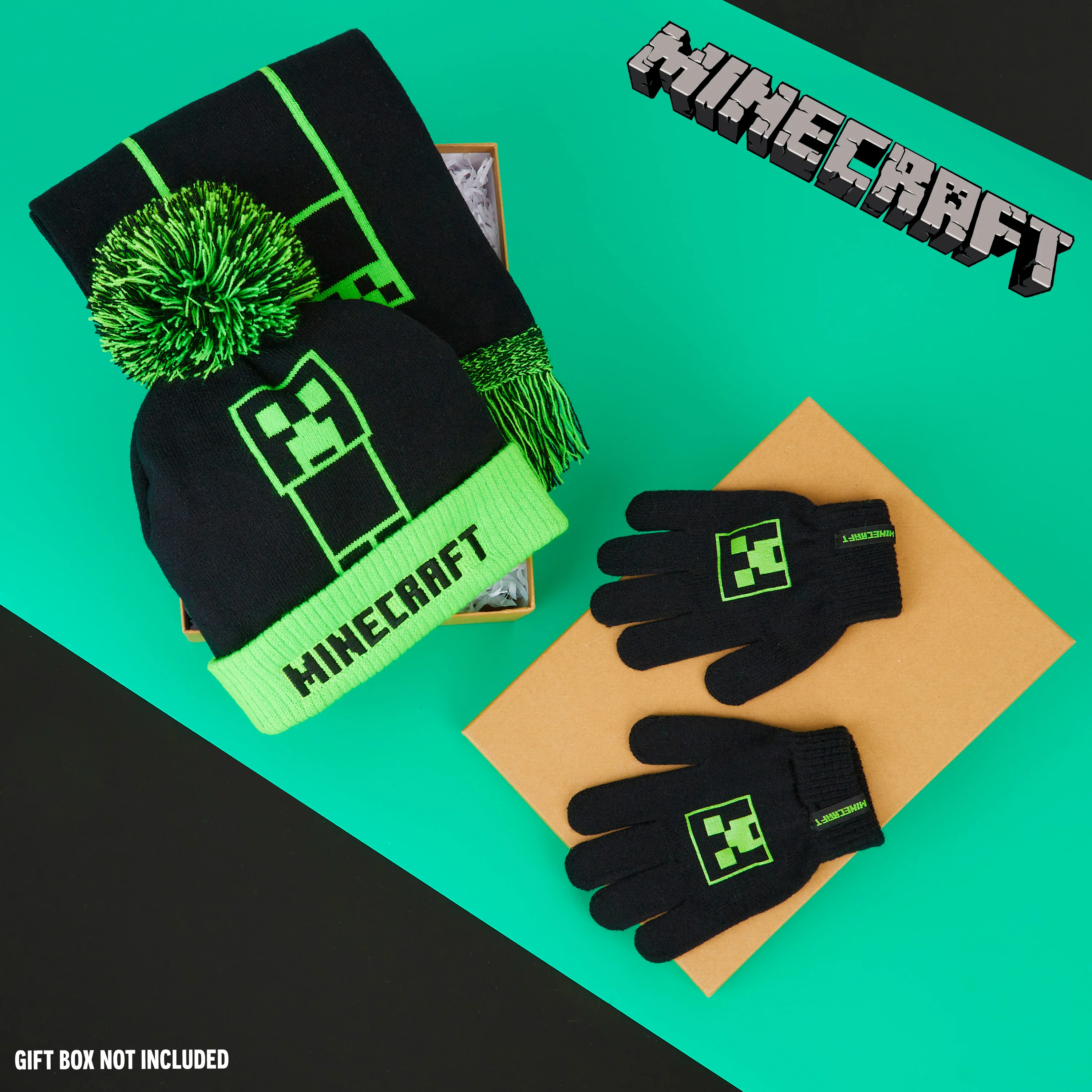 Minecraft Beanie Winter Accessories Set Boys Teens, 3pcs Hat Scarf Gloves, Warm Knit - Image 2