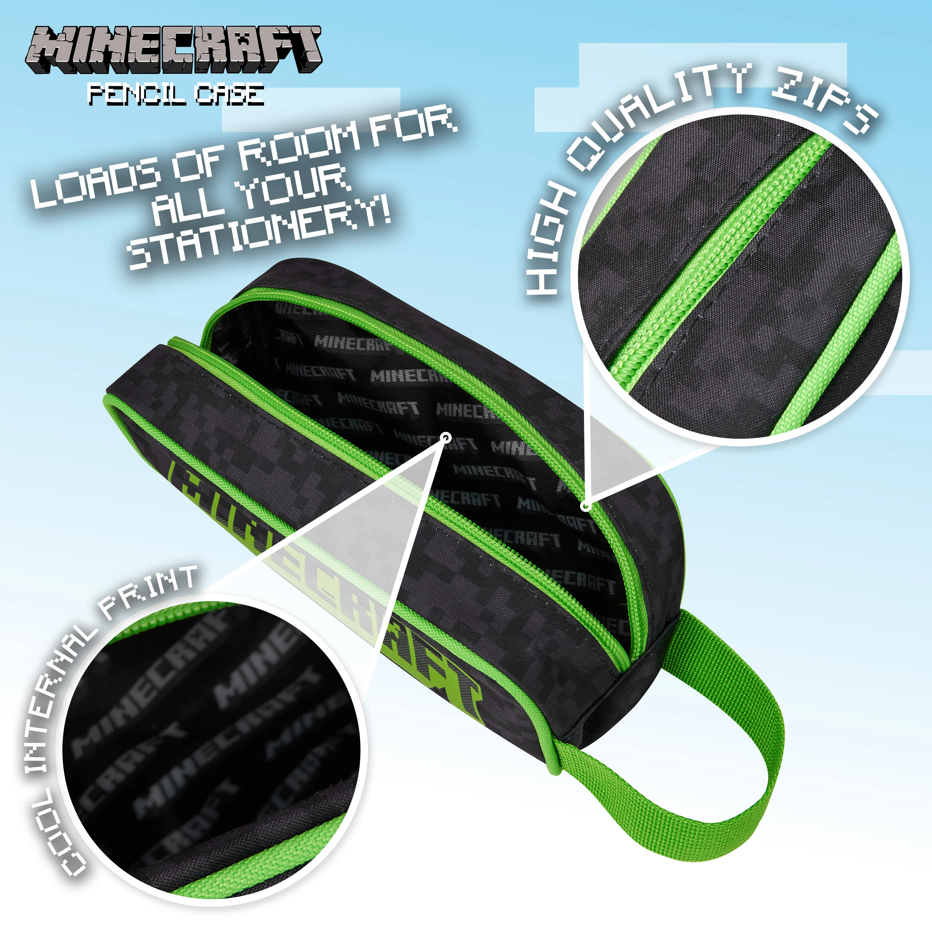 Minecraft Black Pencil Case, Black, School Supplies Pencil Cases Large Capacity - Image 5