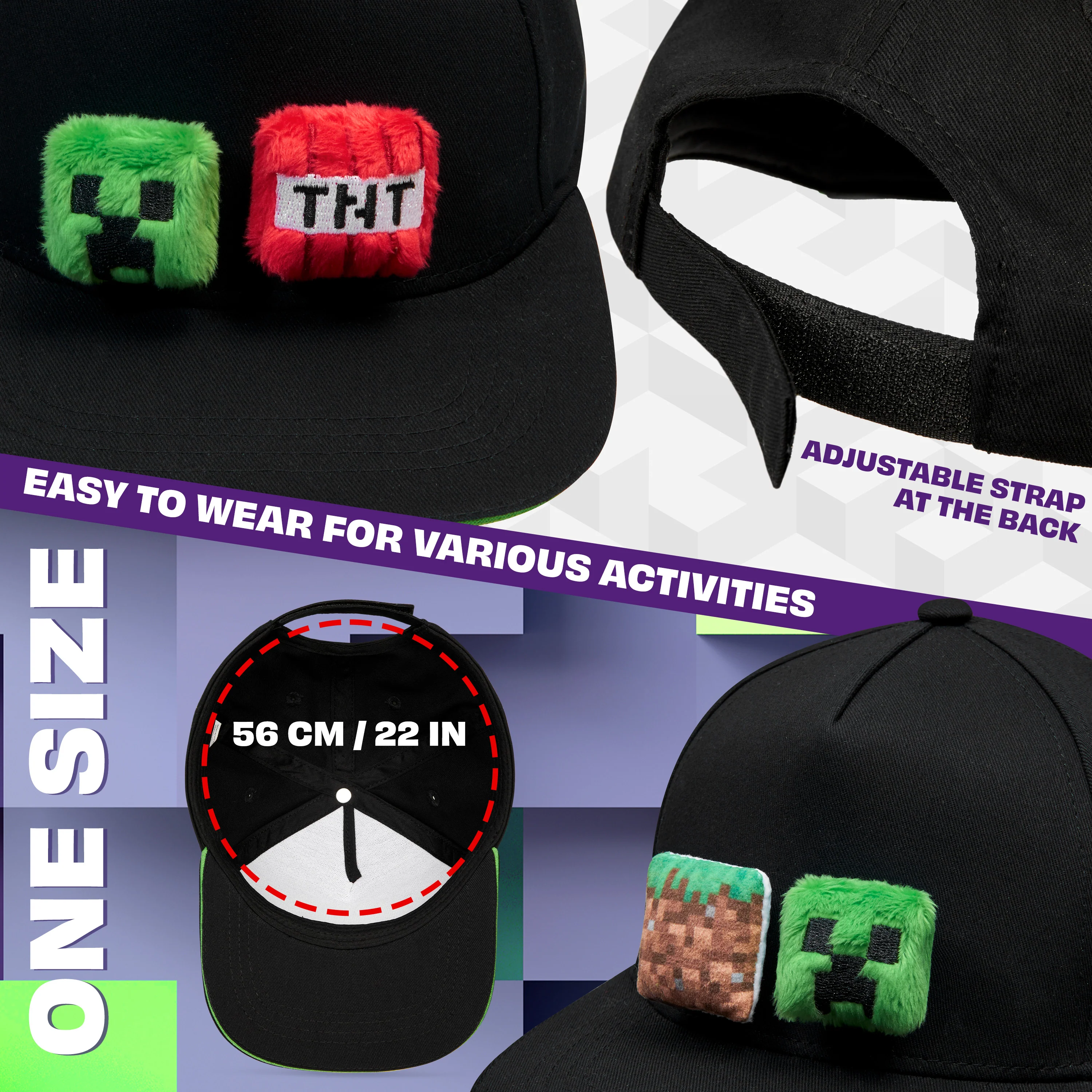 Minecraft Boys Baseball Cap with Removable Plush Accessory - Gamer Gifts - Image 6