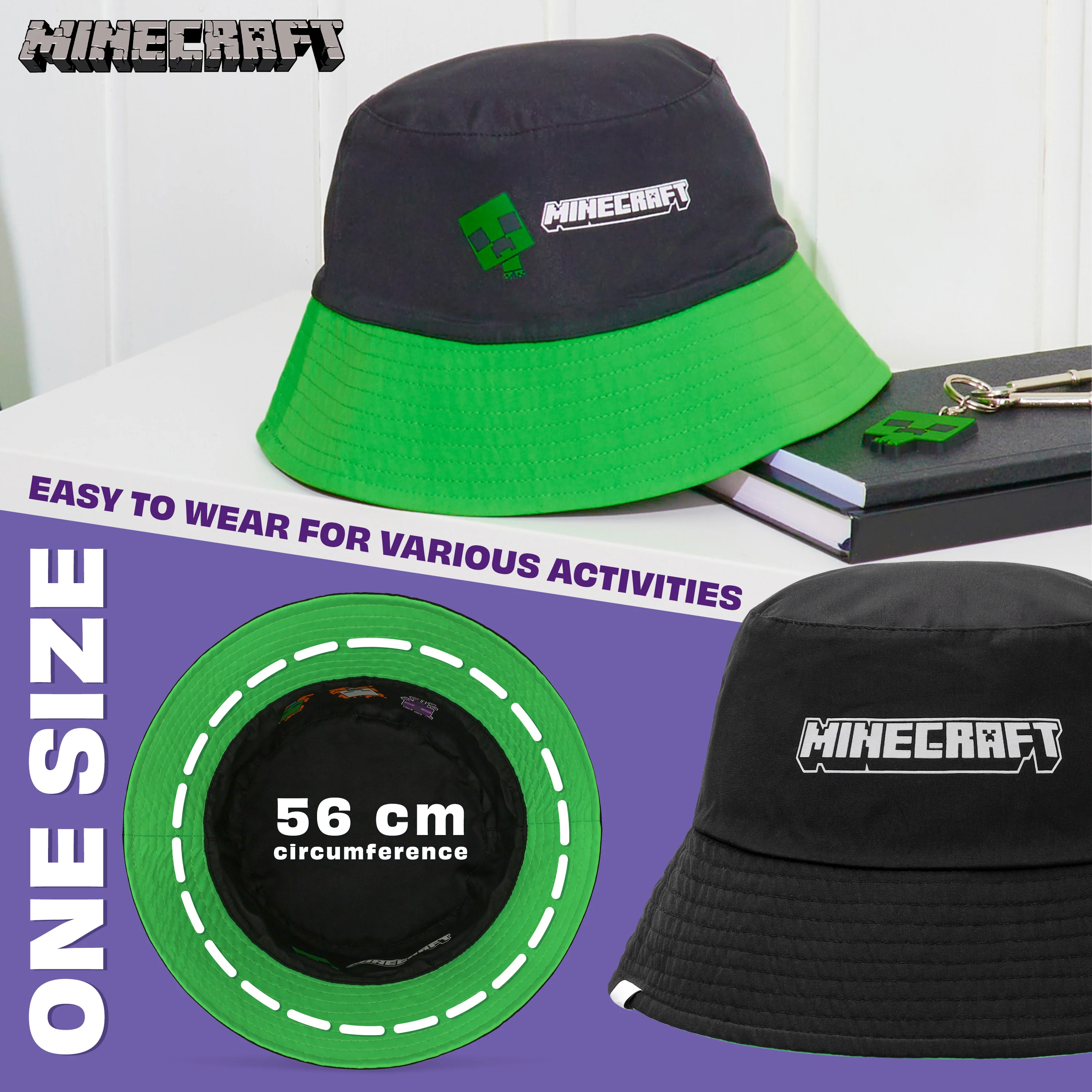 Minecraft Boys Bucket Hat, Sun Hat for Kids Beach Summer Holiday Essentials - Image 6