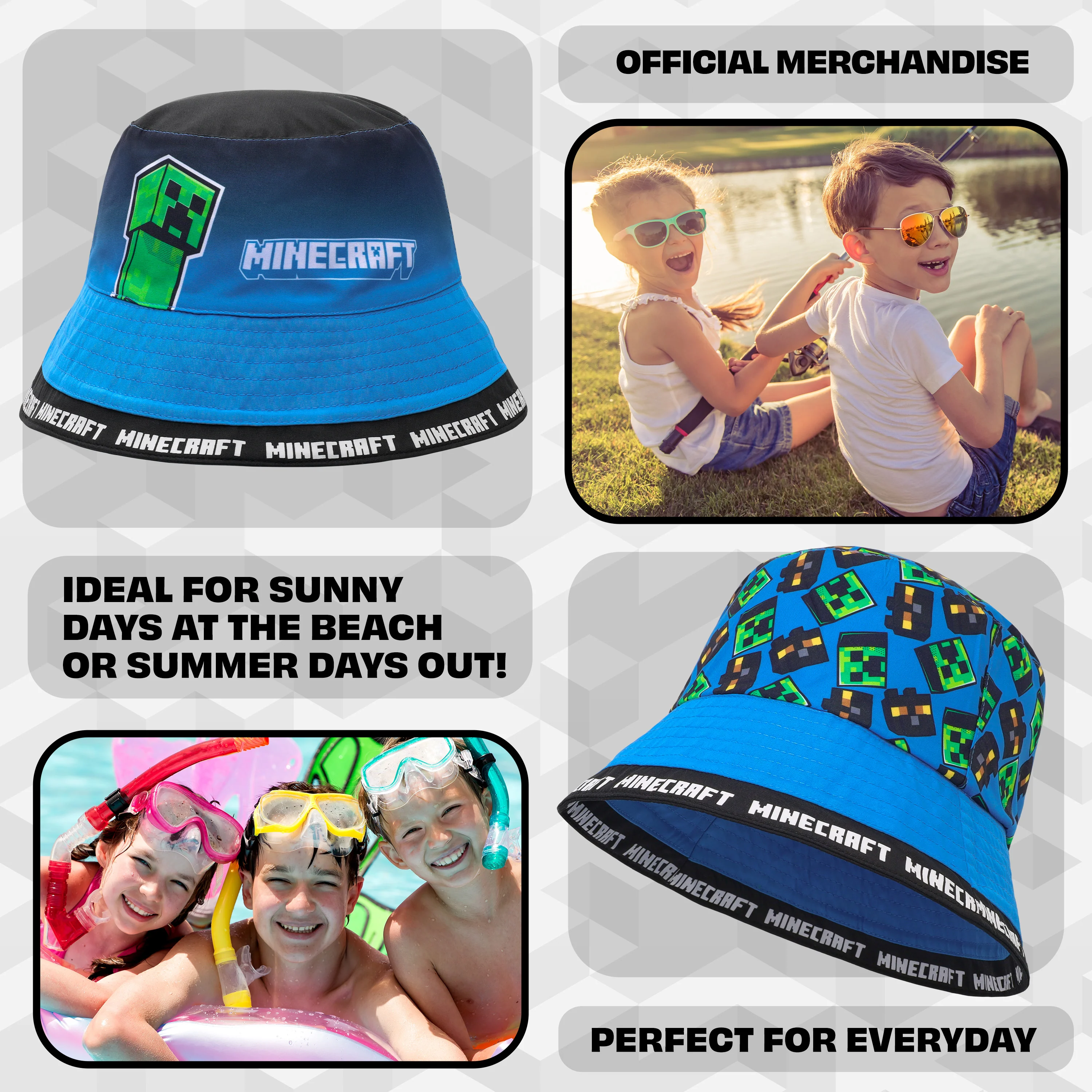 Minecraft Boys Bucket Hat, Sun Hat for Kids Beach Summer Holiday Essentials - Image 4