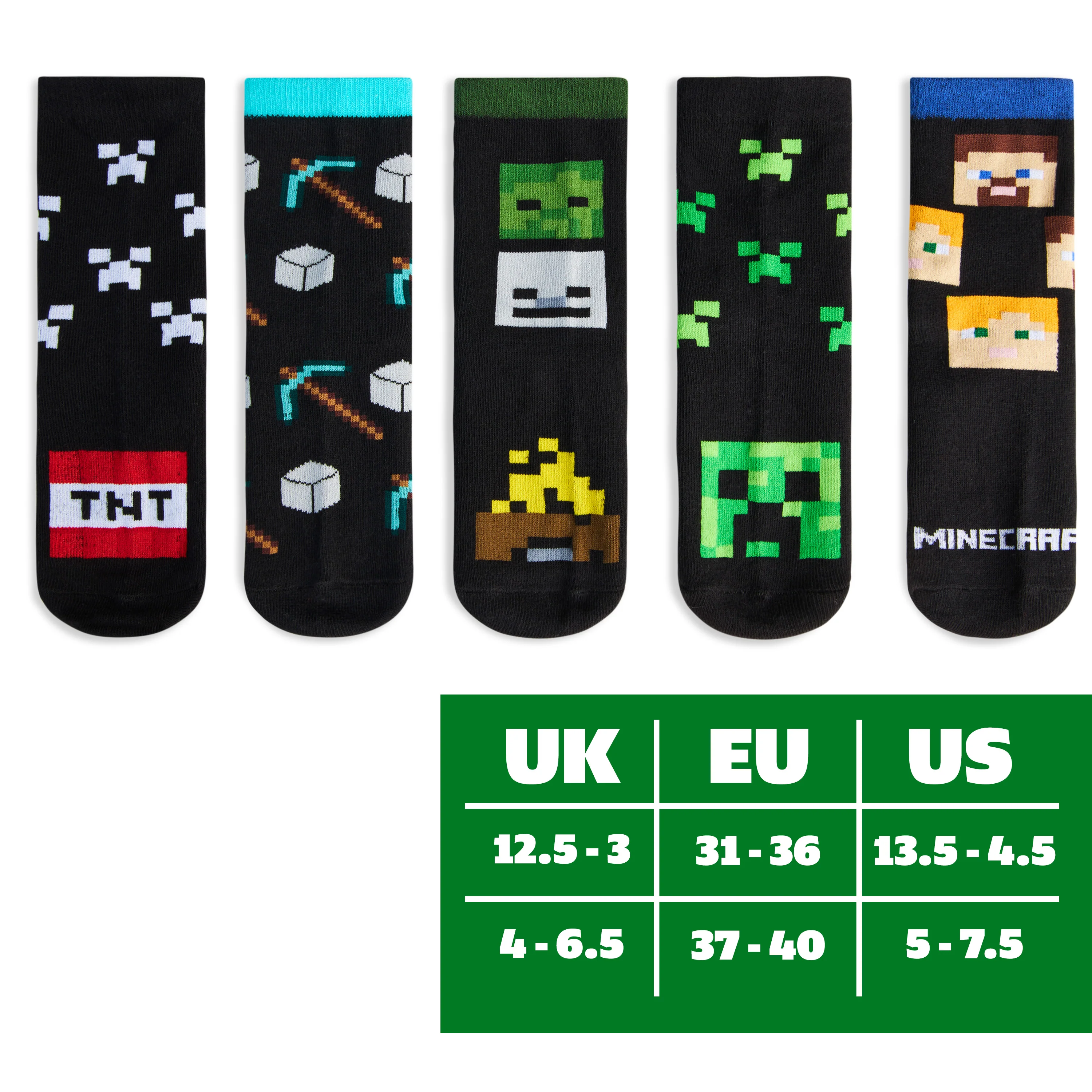Minecraft Boys Calf Length Socks, Soft Breathable Creeper Everyday Sports School Socks Multipack - Gifts for Gamers - Image 5