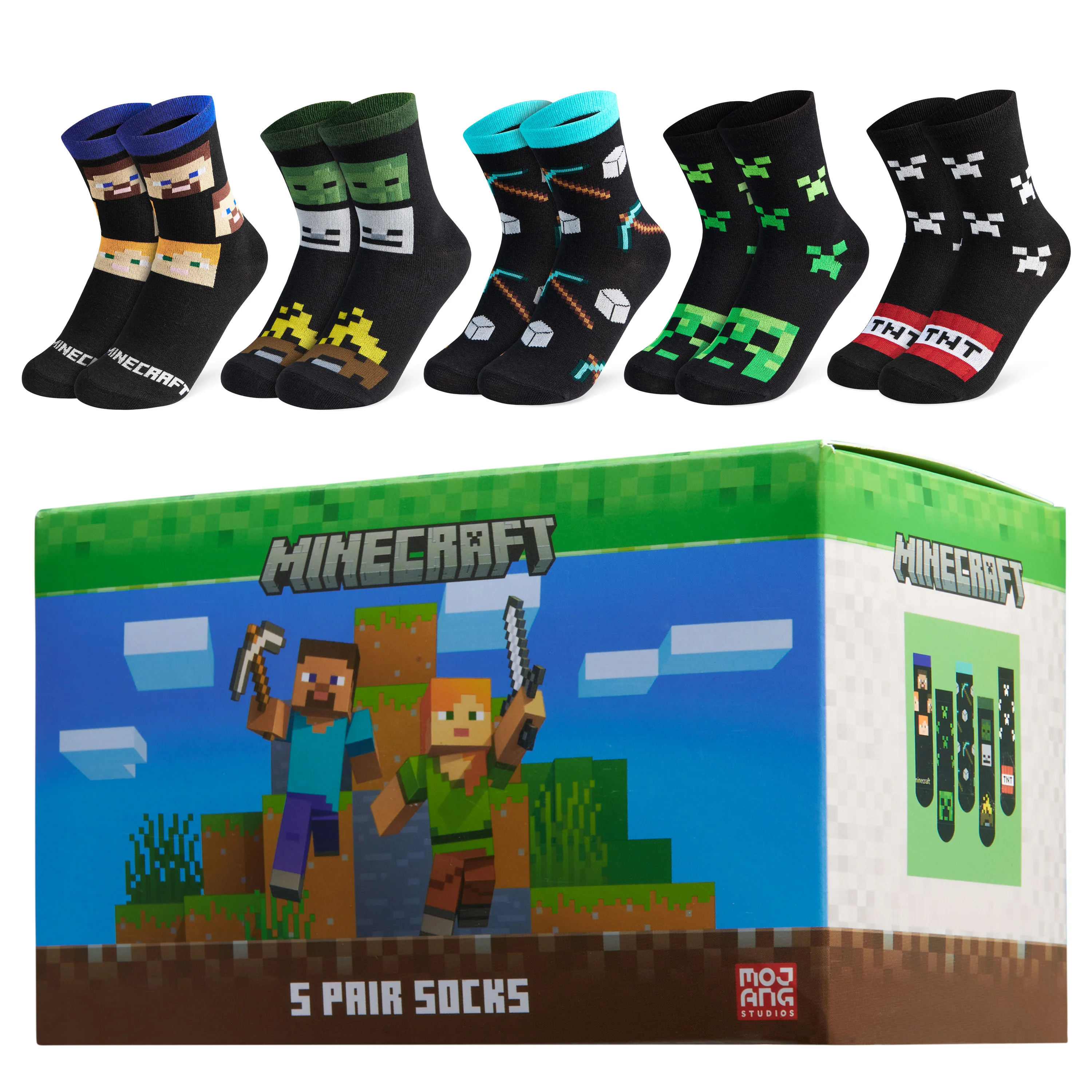 Minecraft Boys Calf Length Socks, Soft Breathable Creeper Everyday Sports School Socks Multipack - Gifts for Gamers - Image 6