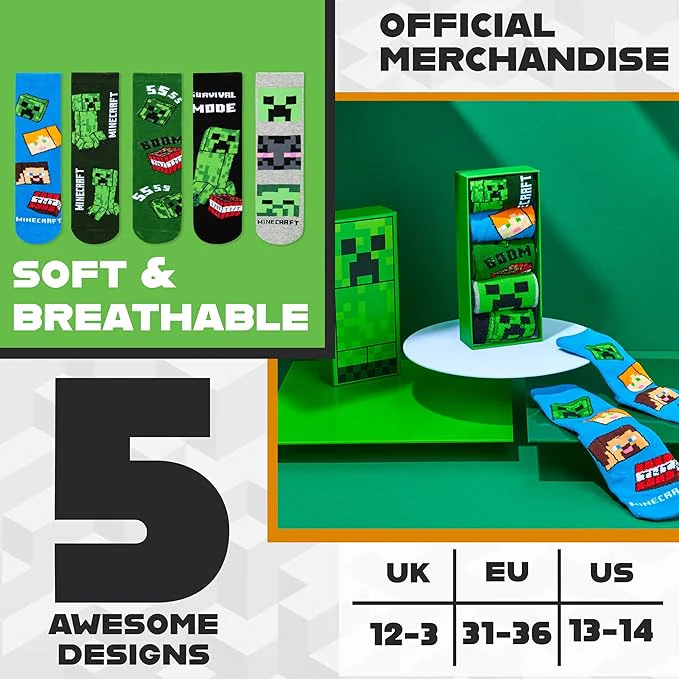 Minecraft Boy's Calf Socks Multipack - Image 2