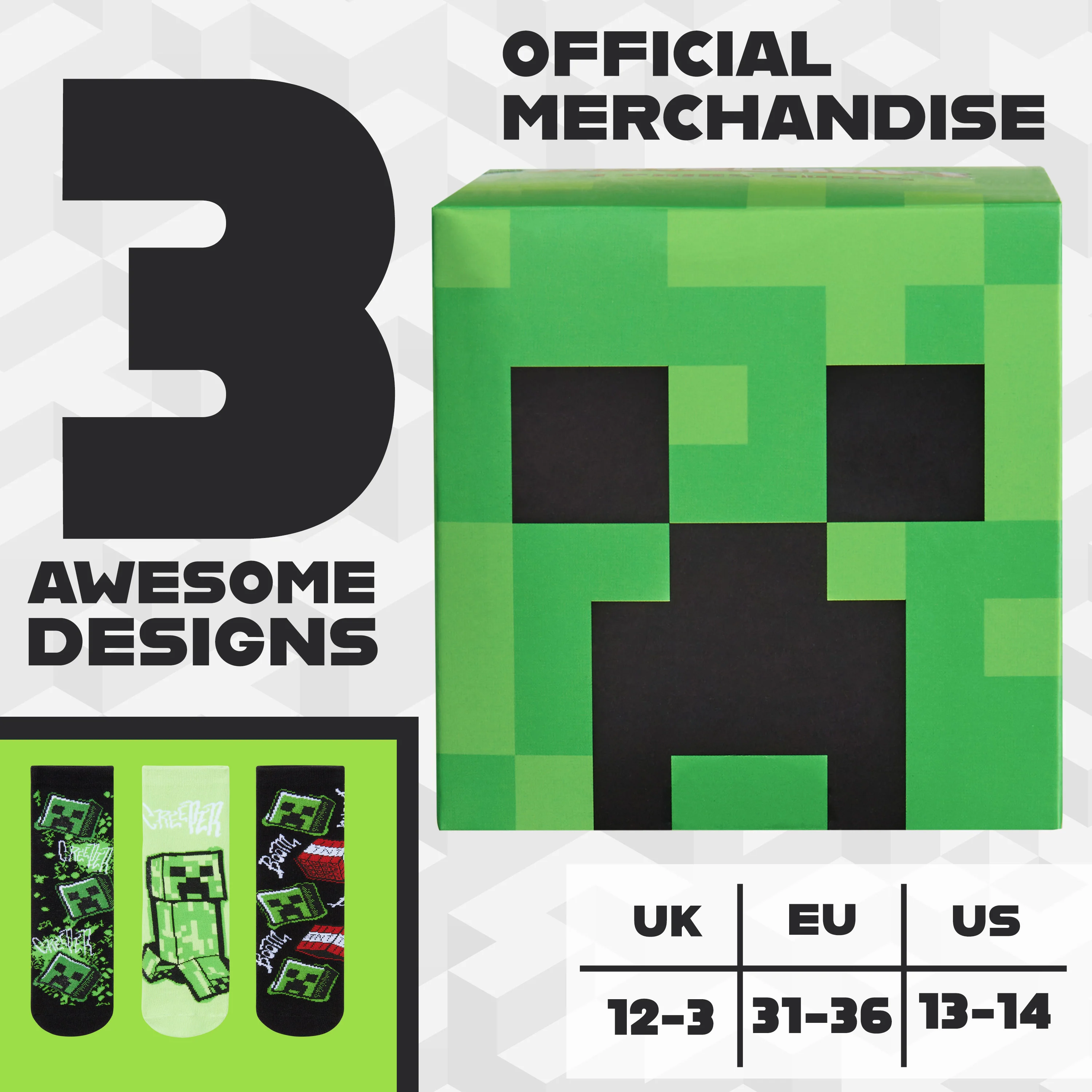 Minecraft Boys Calf Length Socks, Soft Breathable Creeper Everyday Sports School Socks Multipack - Gifts for Gamers - Image 6