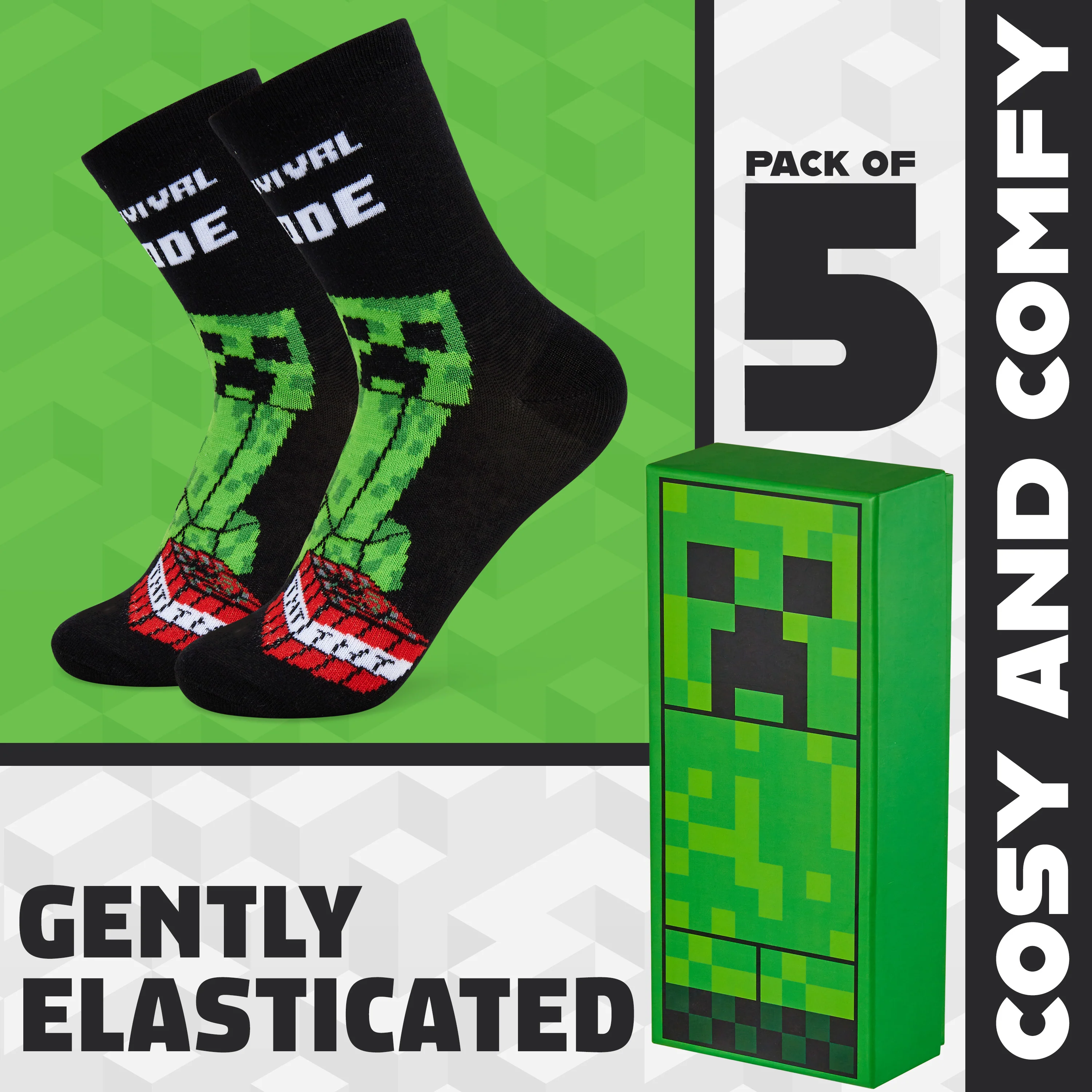 Minecraft Boys Calf Length Socks, Soft Breathable Creeper Everyday Sports School Socks Multipack - Gifts for Gamers - Image 4