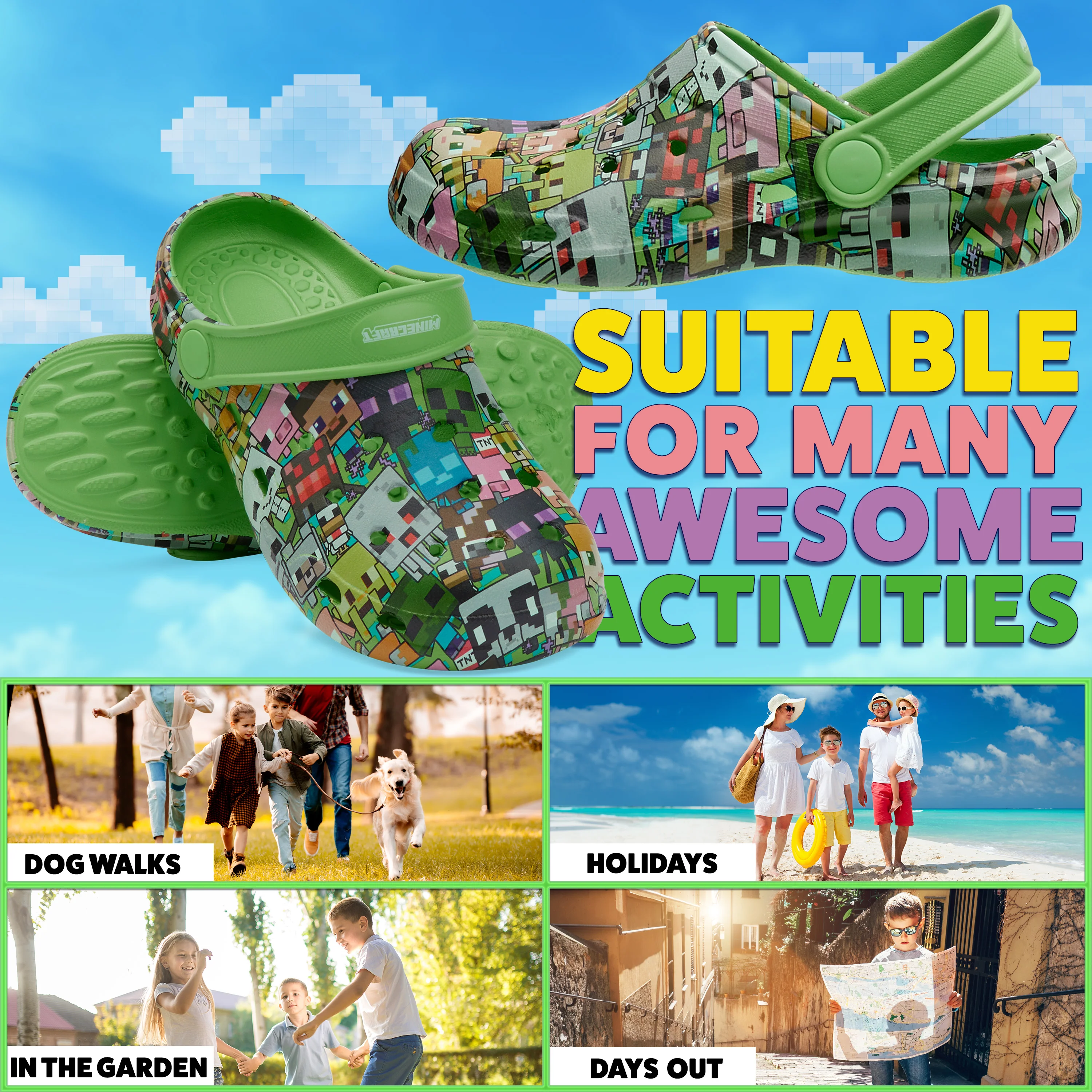 Minecraft Boys Clogs, Kids Summer Garden Shoes or Beach, Pool, Holiday Essentials - Image 3
