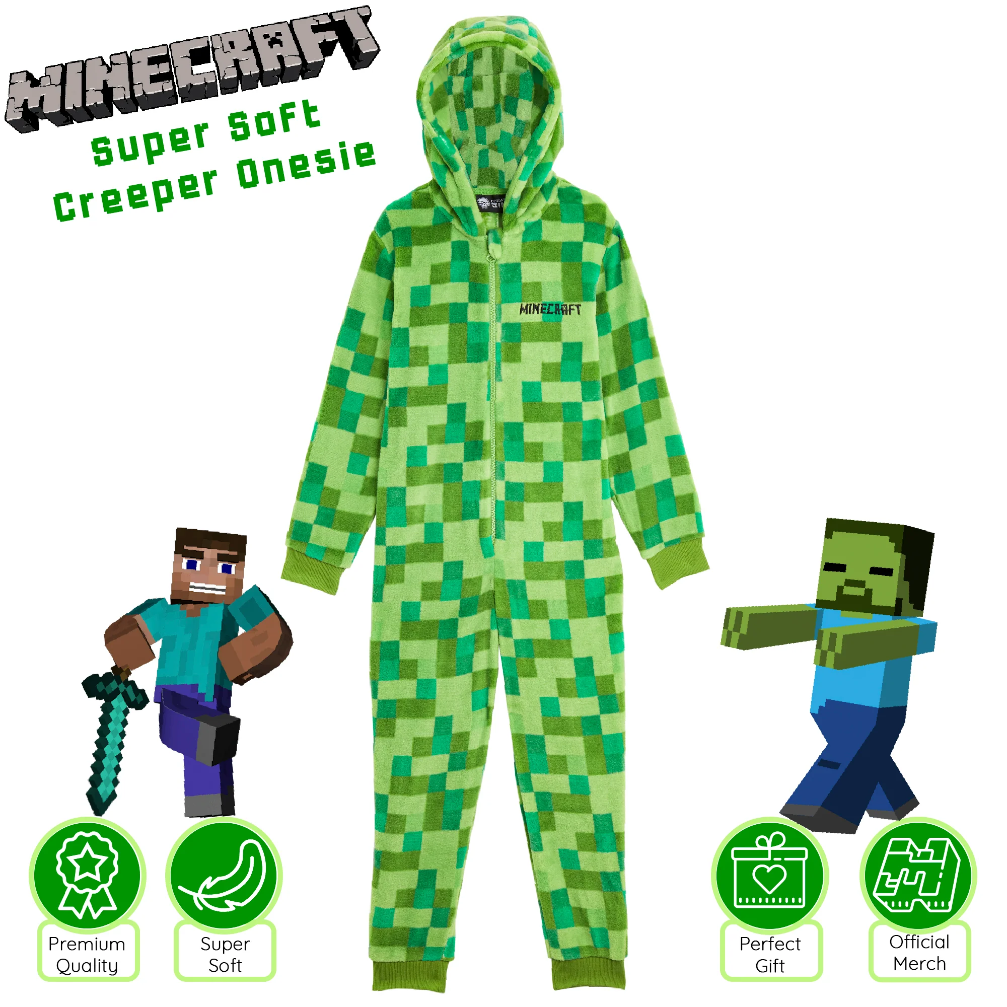 Minecraft Boys Fleece Onesie, Hooded Onesie Pyjamas - Gifts for Gamers - Image 3