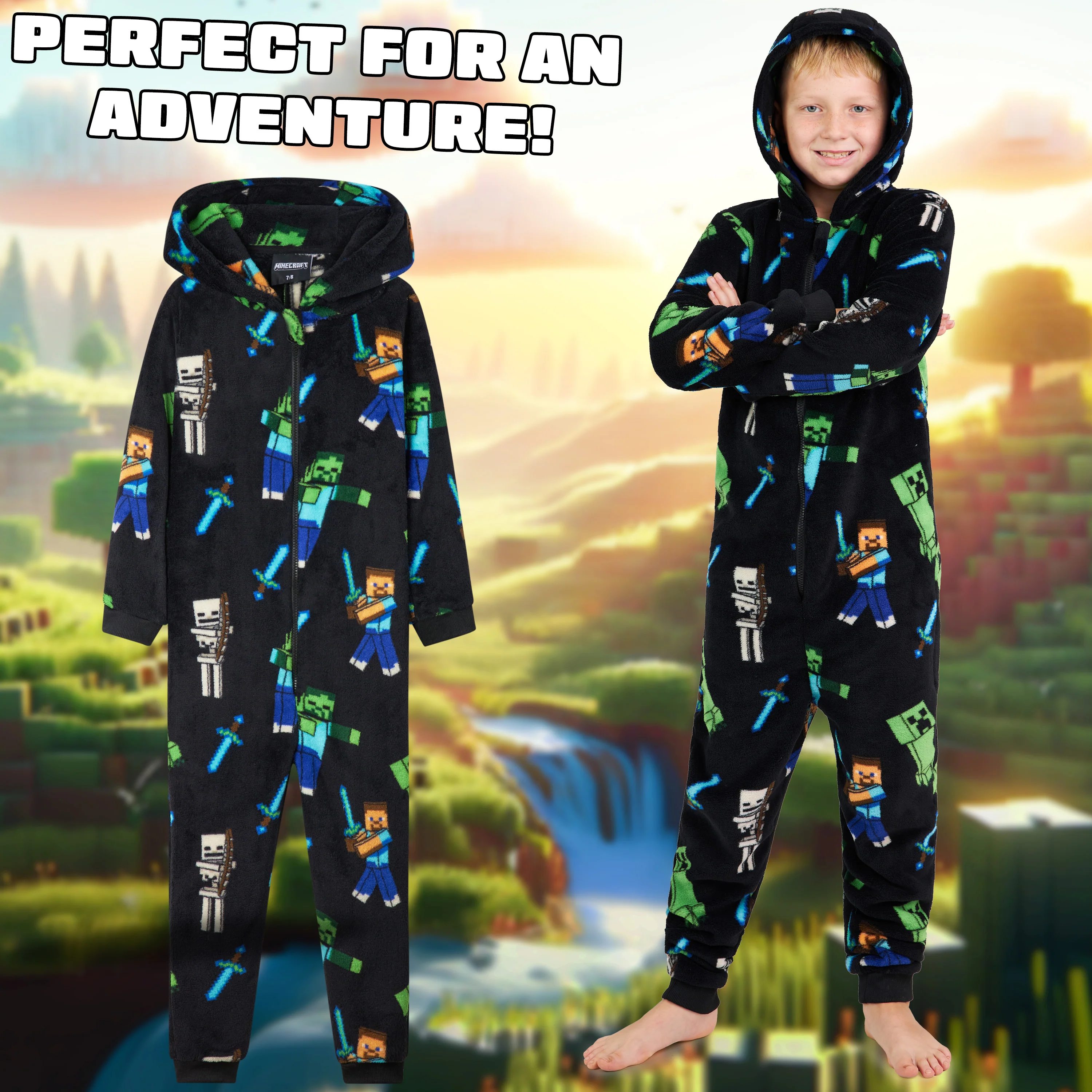 Minecraft Boys Fleece Onesie, Hooded Onesie Pyjamas - Gifts for Gamers - Image 5
