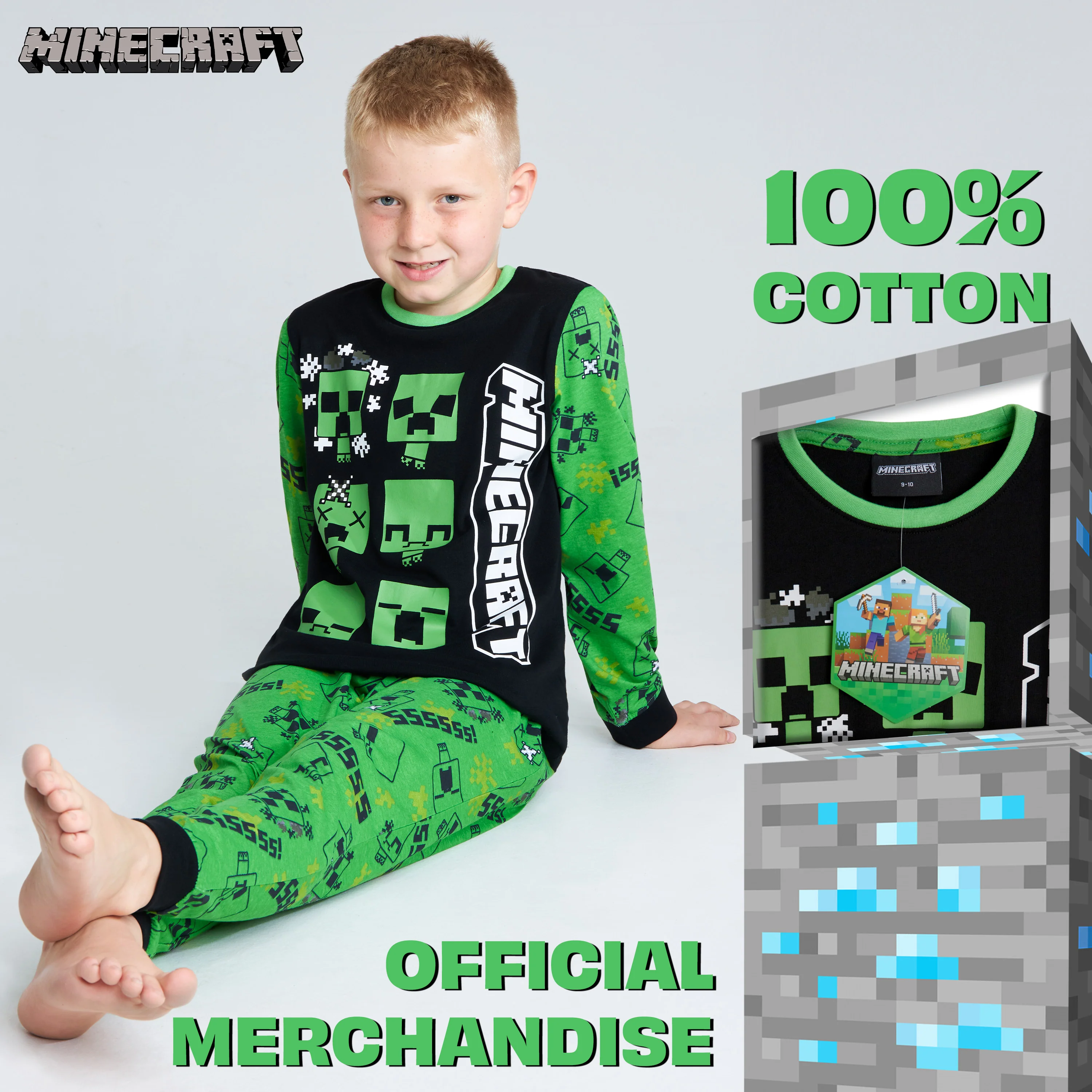 Minecraft Boys Long Pyjamas Set, Comfy Cotton PJs Creeper Loungewear - Gamer Gifts for Boys - Image 4