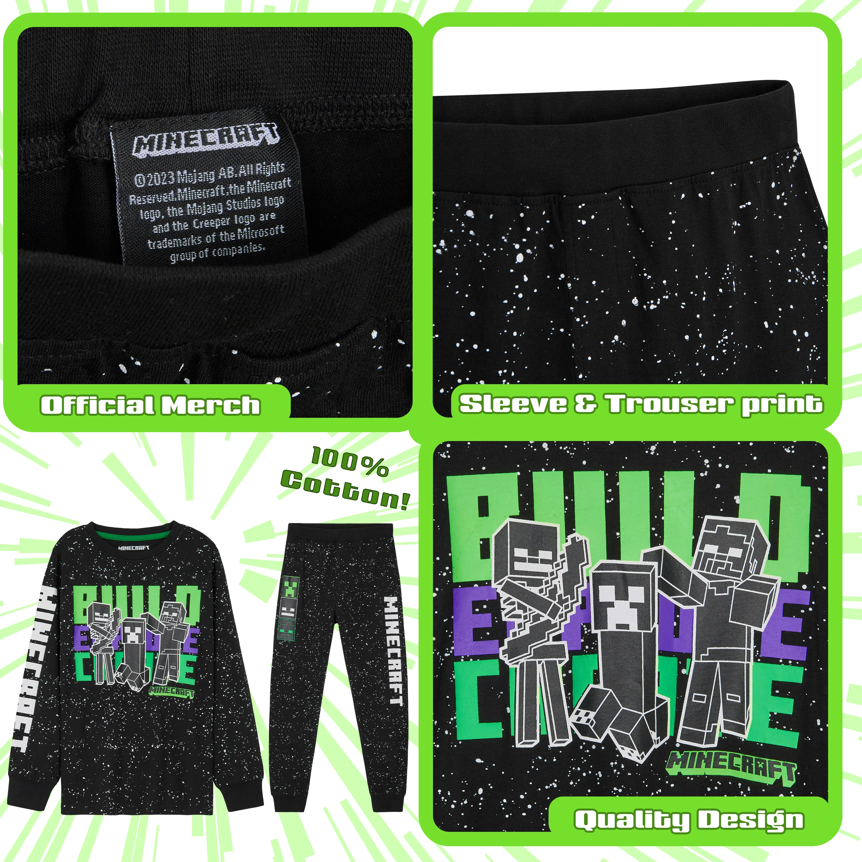 Minecraft Boys Pyjamas Set Lounge Wear Long Top and Bottoms - Image 4