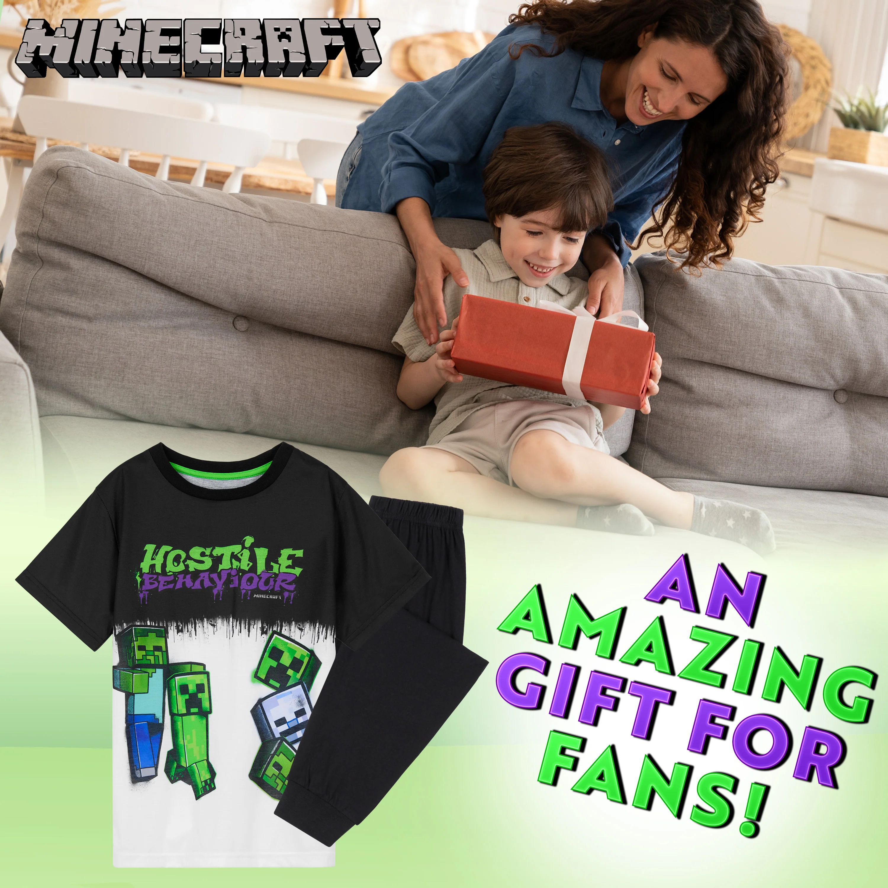 Minecraft Boys Pyjamas Set, Minecraft T-Shirt and Bottoms Pyjamas Set - Image 2