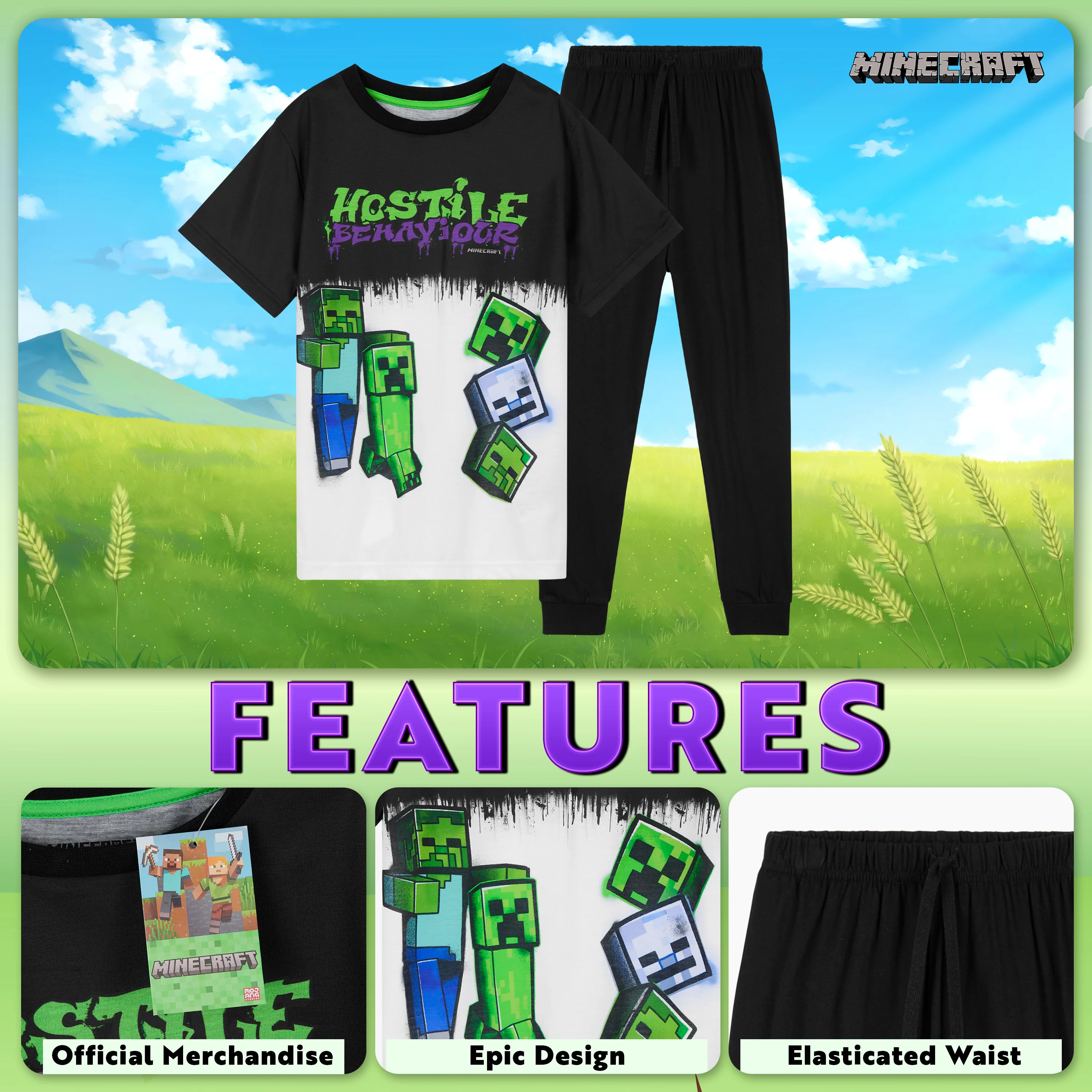 Minecraft Boys Pyjamas Set, Minecraft T-Shirt and Bottoms Pyjamas Set - Image 3