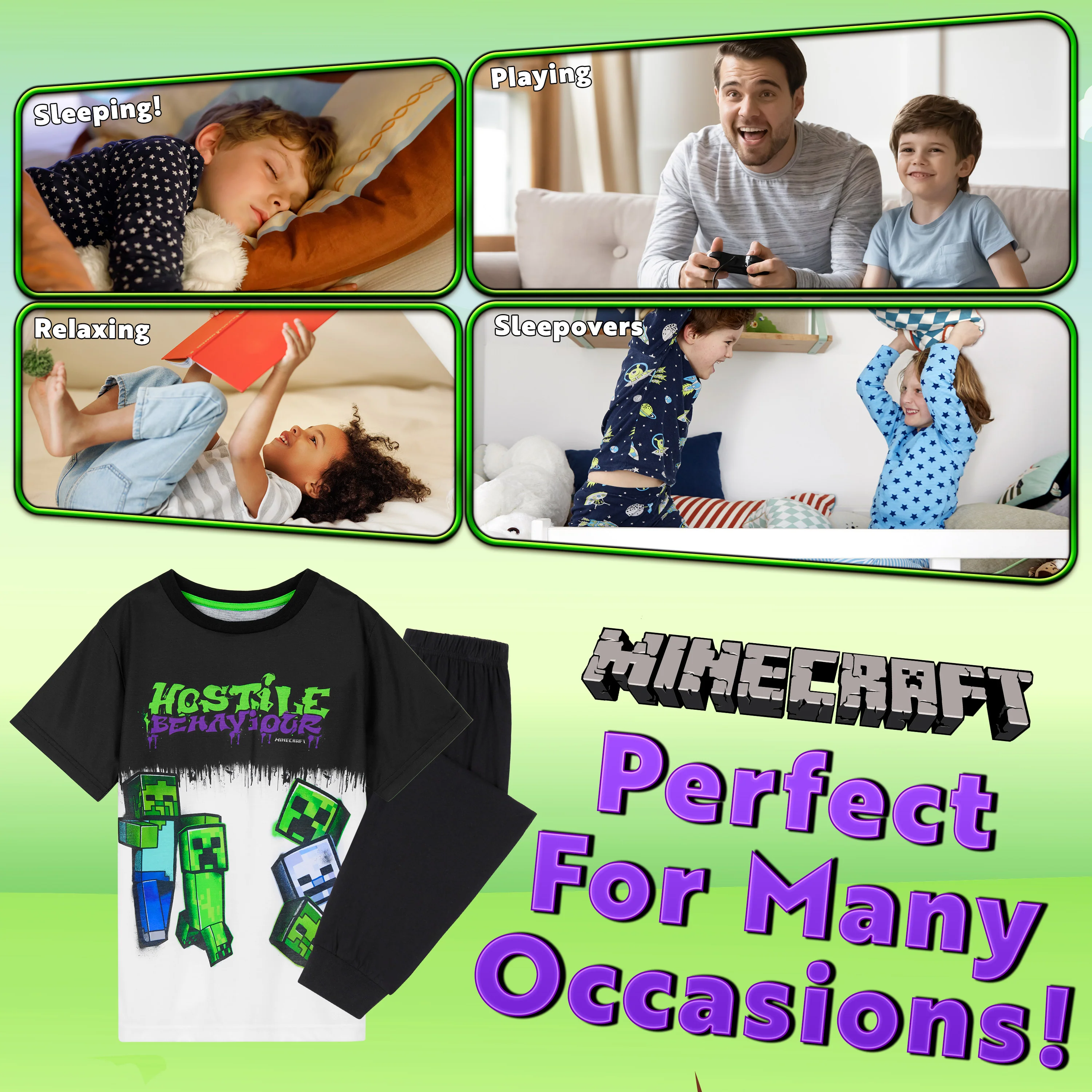 Minecraft Boys Pyjamas Set, Minecraft T-Shirt and Bottoms Pyjamas Set - Image 4