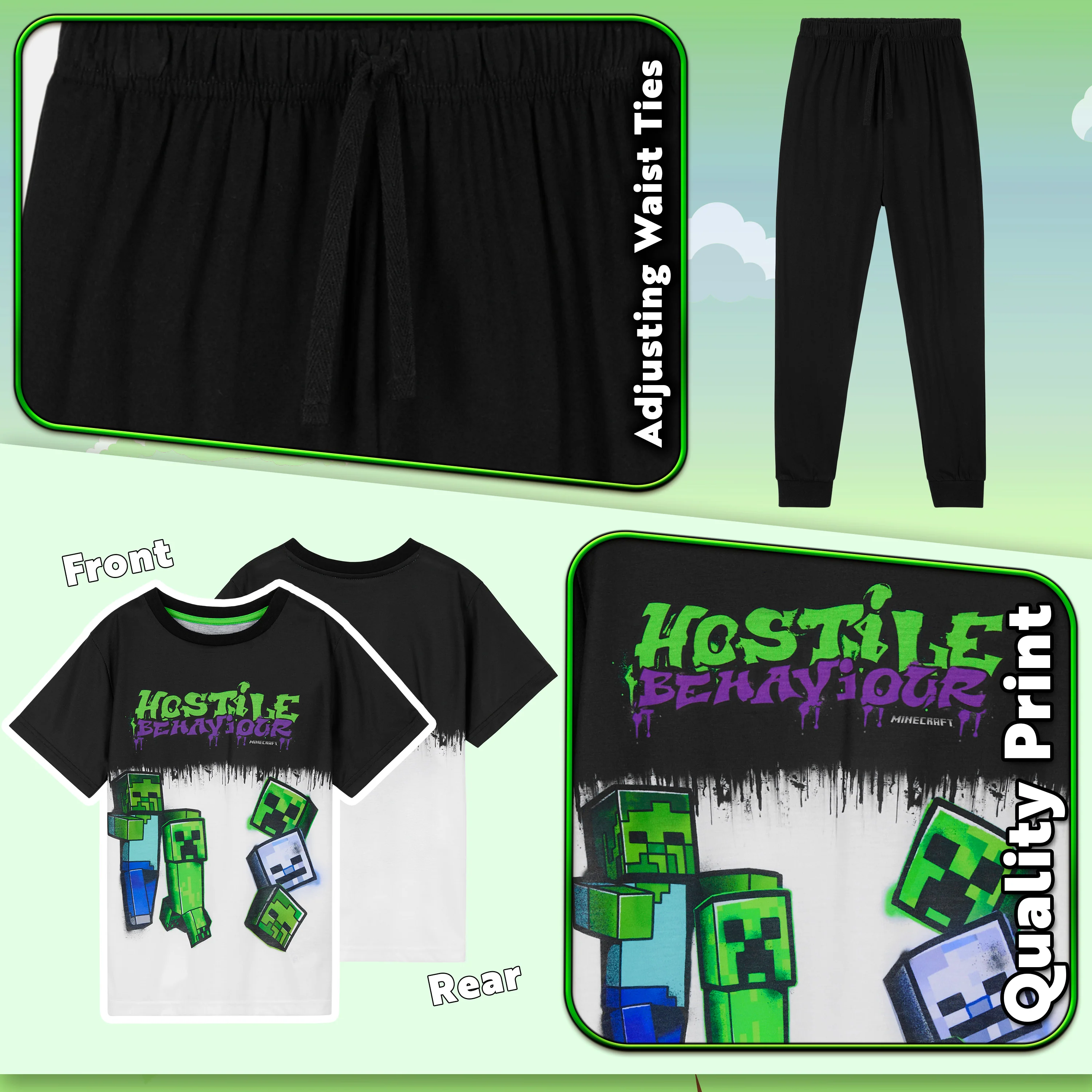 Minecraft Boys Pyjamas Set, Minecraft T-Shirt and Bottoms Pyjamas Set - Image 5