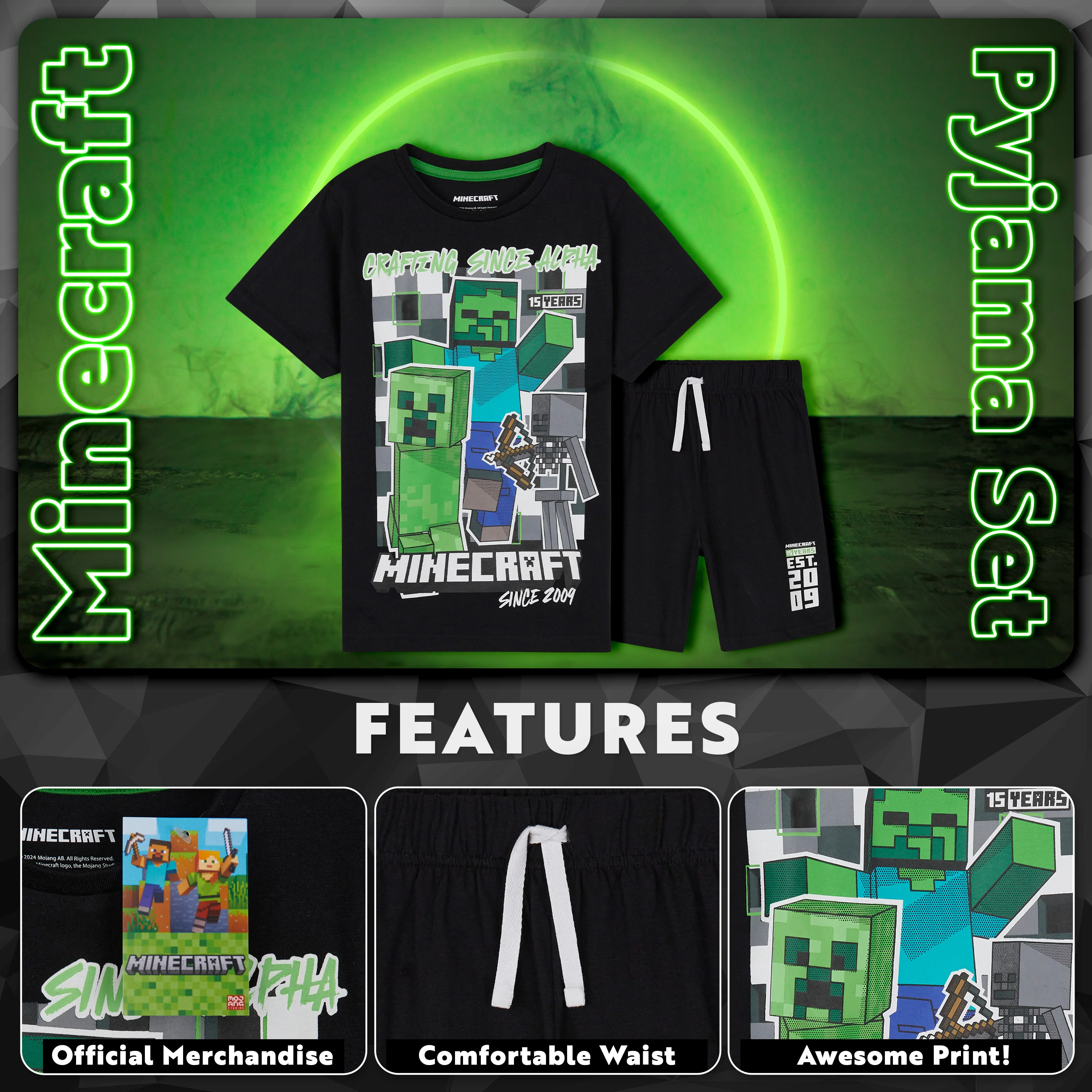Minecraft Boys Short Pyjamas Set Breathable 2 Piece Loungewear Set - Image 3