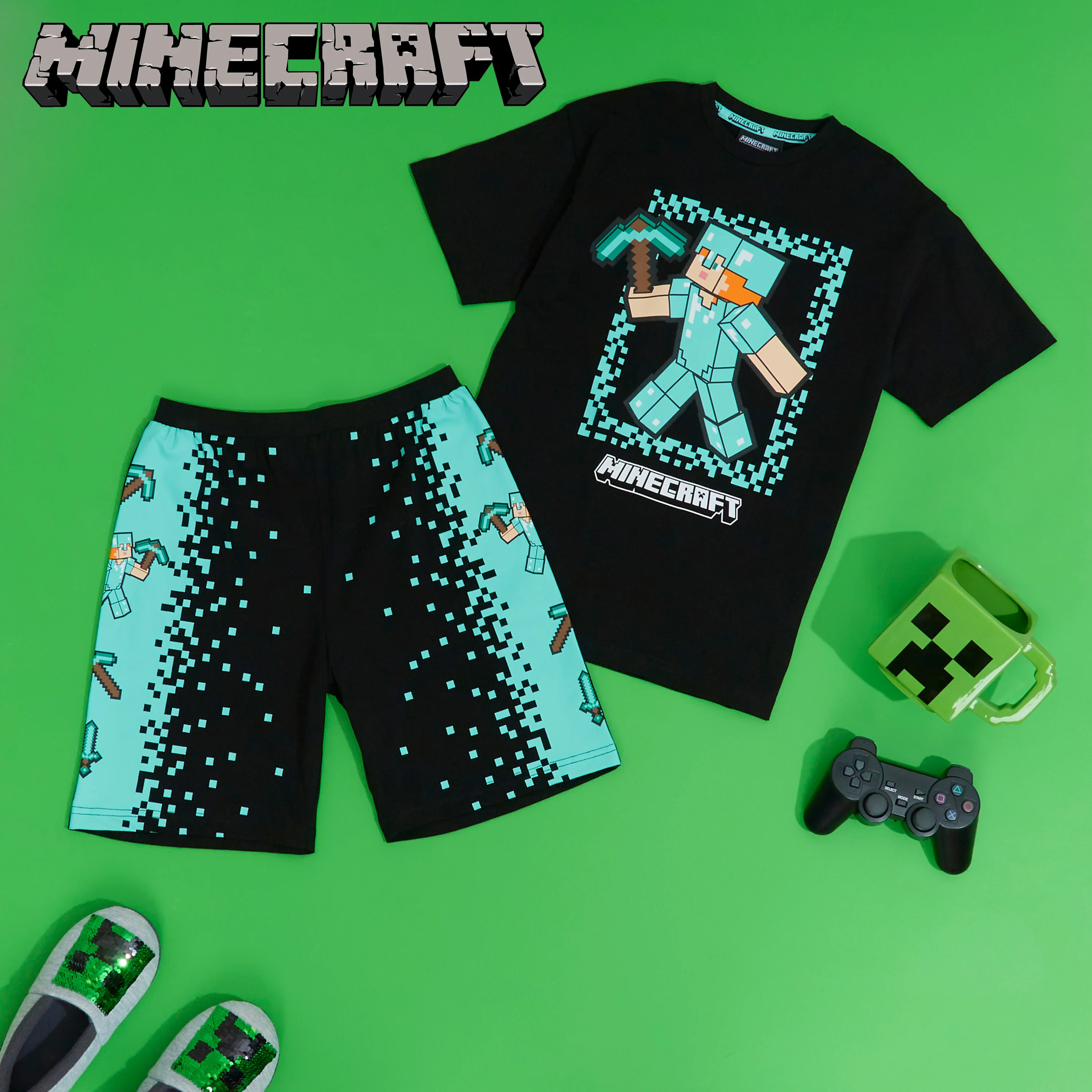 Minecraft Boys Short Pyjamas Set, Comfy Cotton Lounge Wear - Gifts for Gamers - Image 2