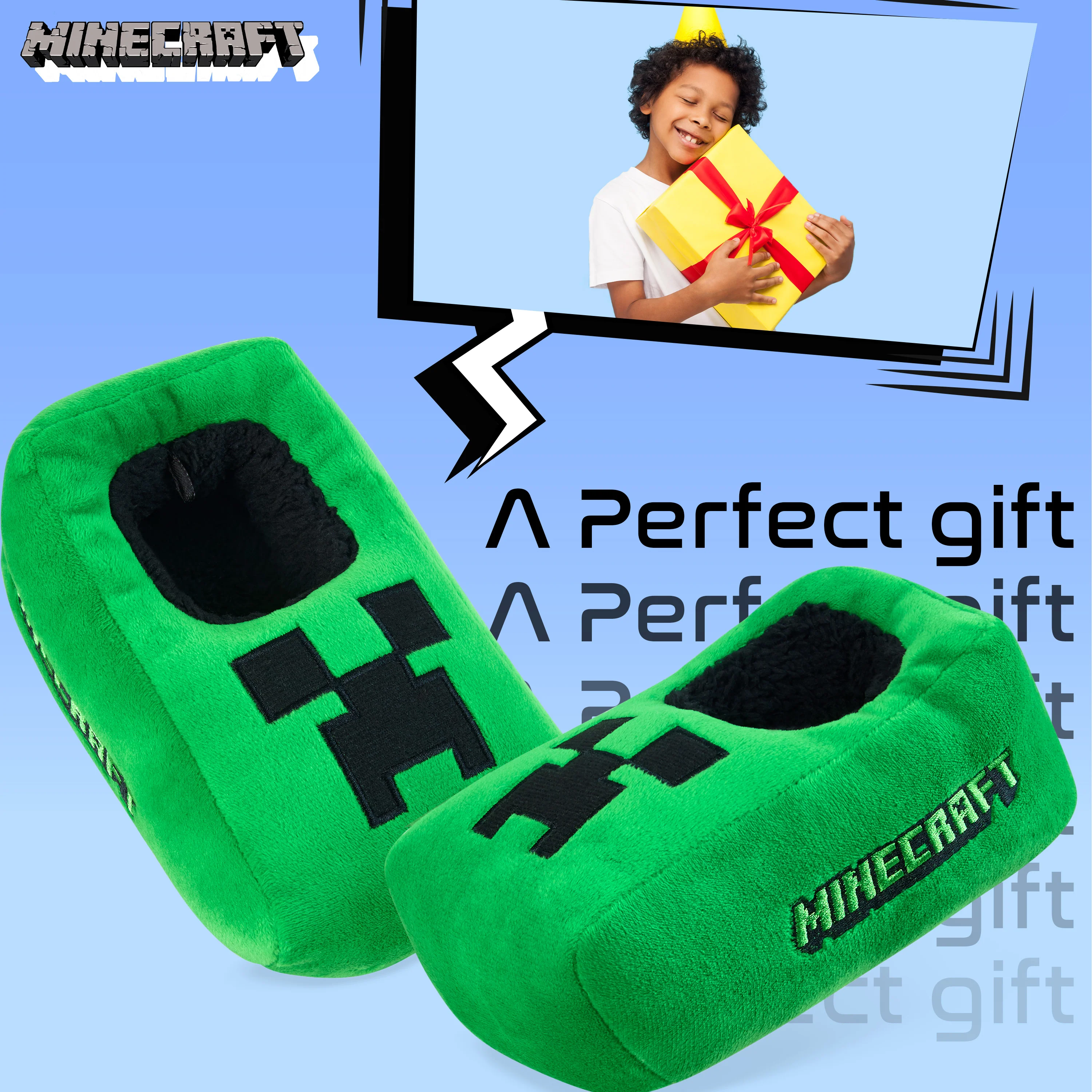 Minecraft Boys Slippers, Cosy Creeper Indoor House Shoes - Gamer Gifts for Boys - Image 3