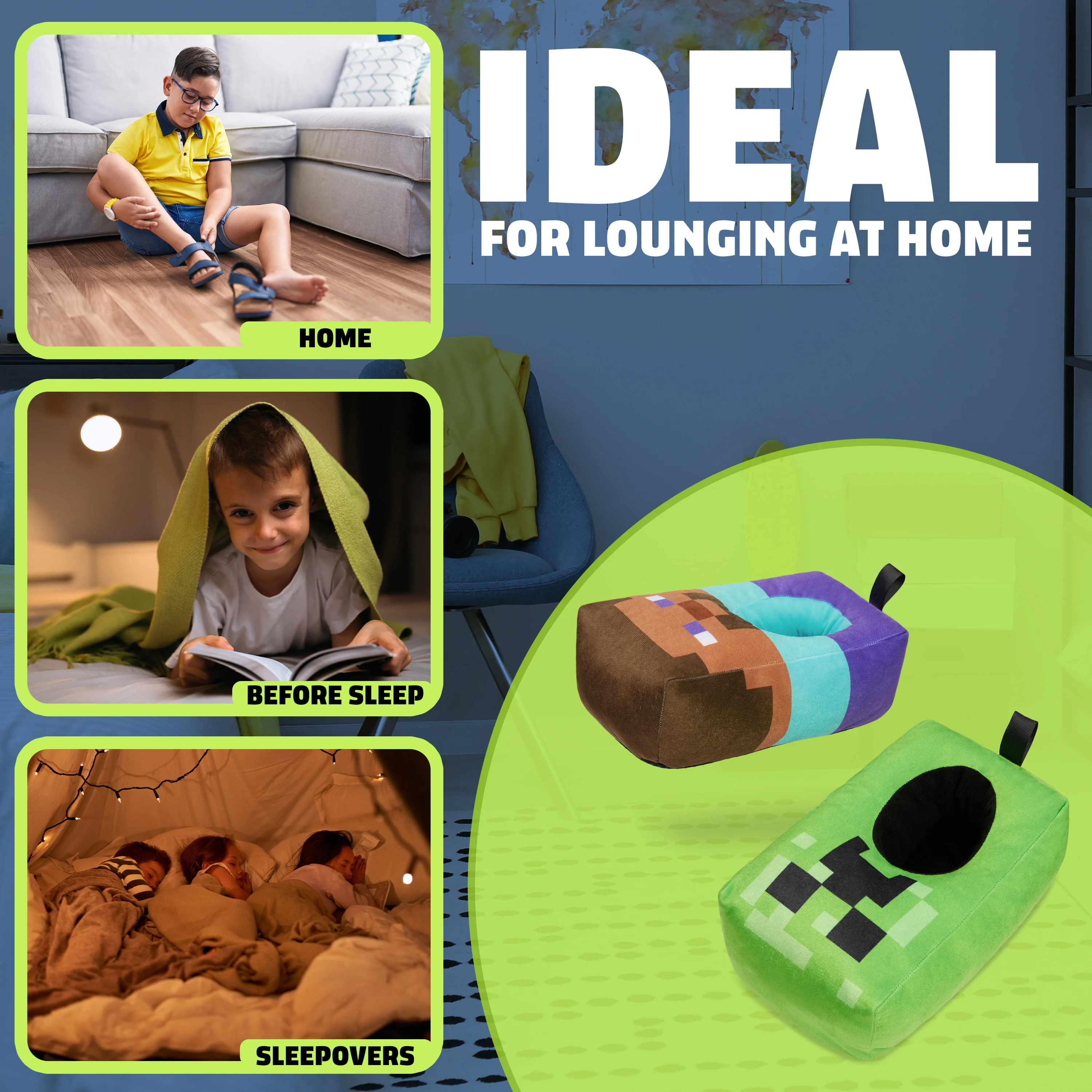 Minecraft Boys Slippers, Cosy Creeper Indoor House Shoes - Gamer Gifts for Boys - Image 5