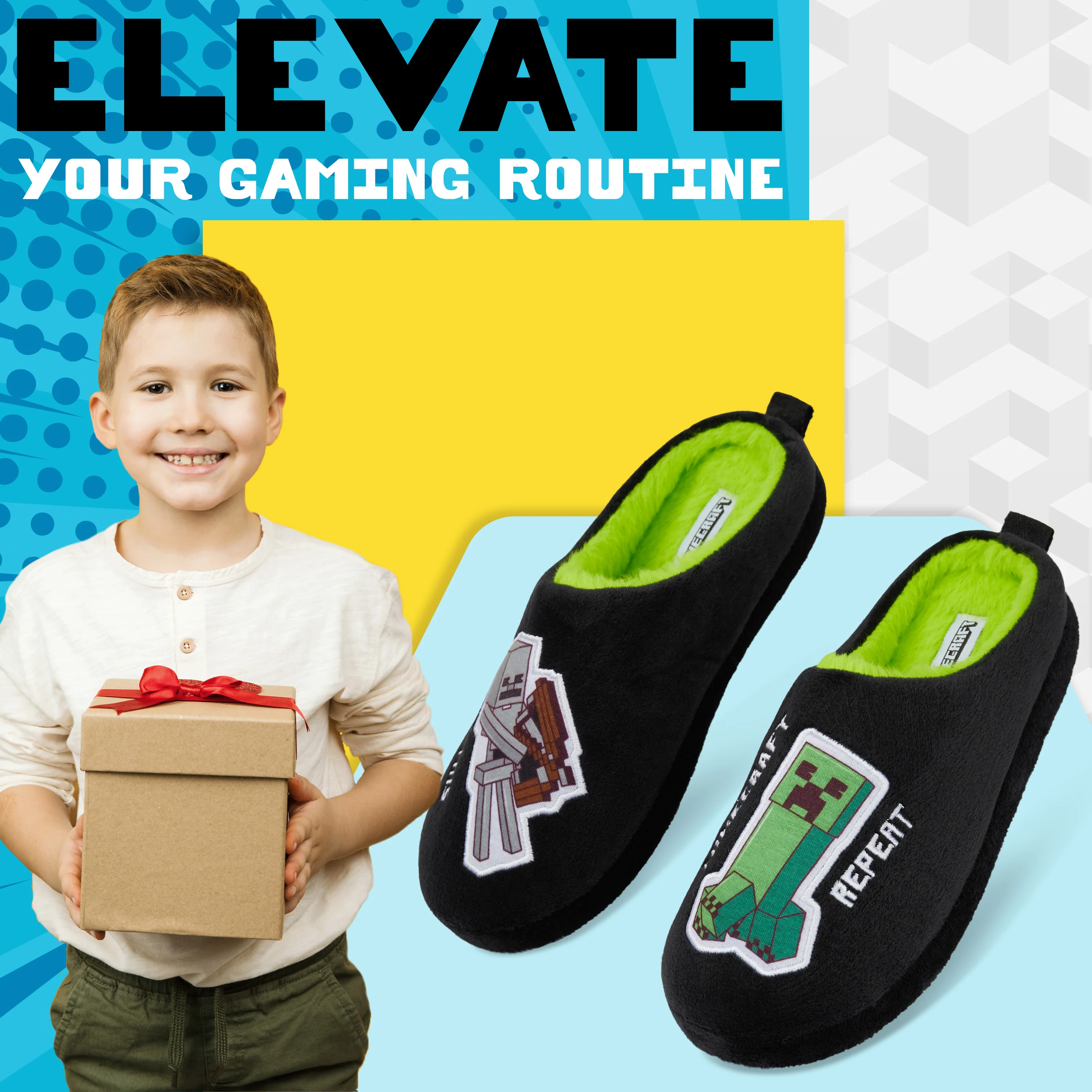 Minecraft Boys Slippers, Cosy Creeper Indoor House Shoes - Gamer Gifts for Boys - Image 3