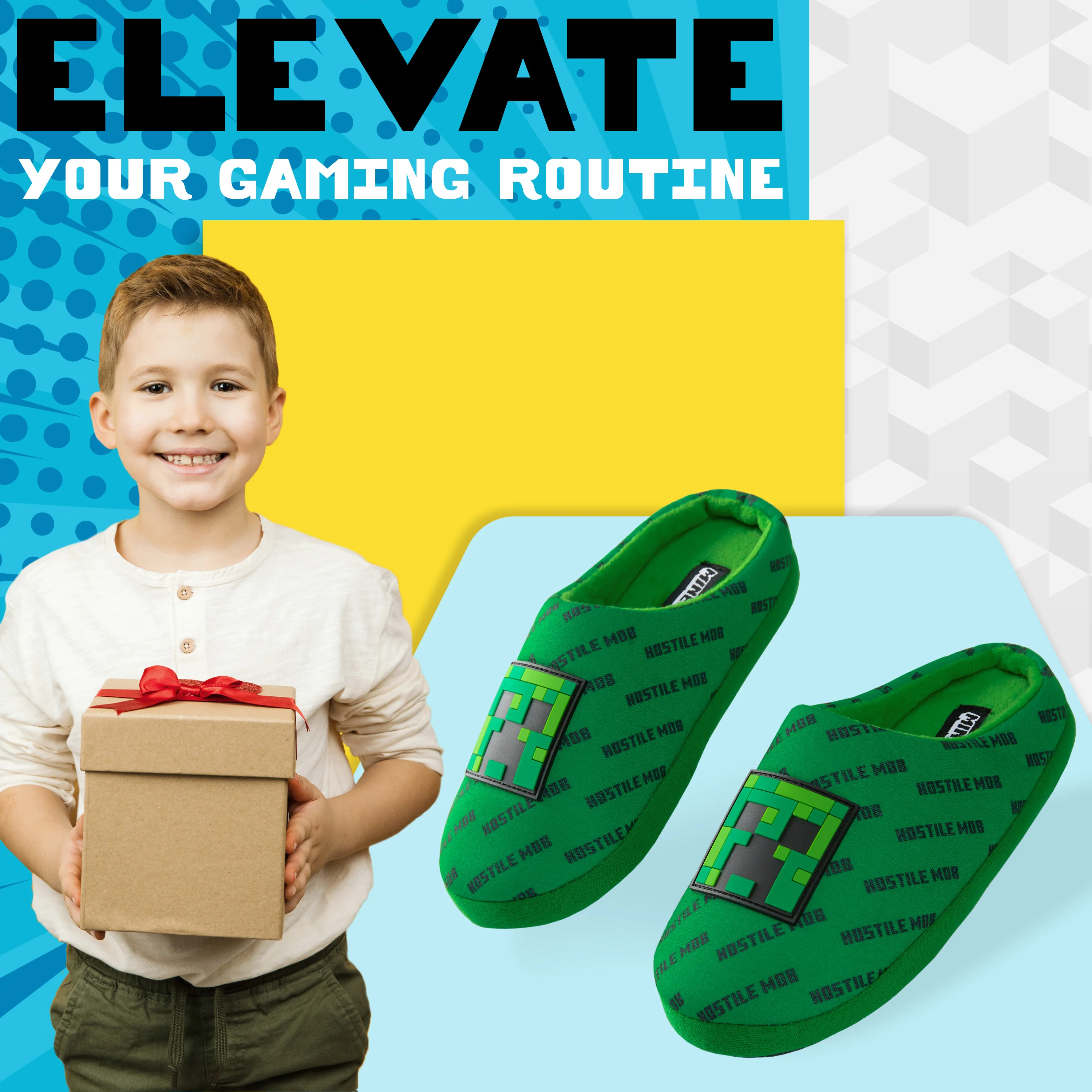 Minecraft Boys Slippers, Cosy Creeper Indoor House Shoes - Gamer Gifts for Boys - Image 3